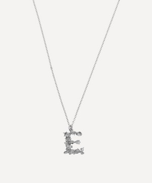 Alex Monroe - Silver Floral Letter E Alphabet Necklace image number 0