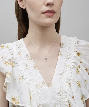 Alex Monroe - Silver Floral Letter E Alphabet Necklace image number 1