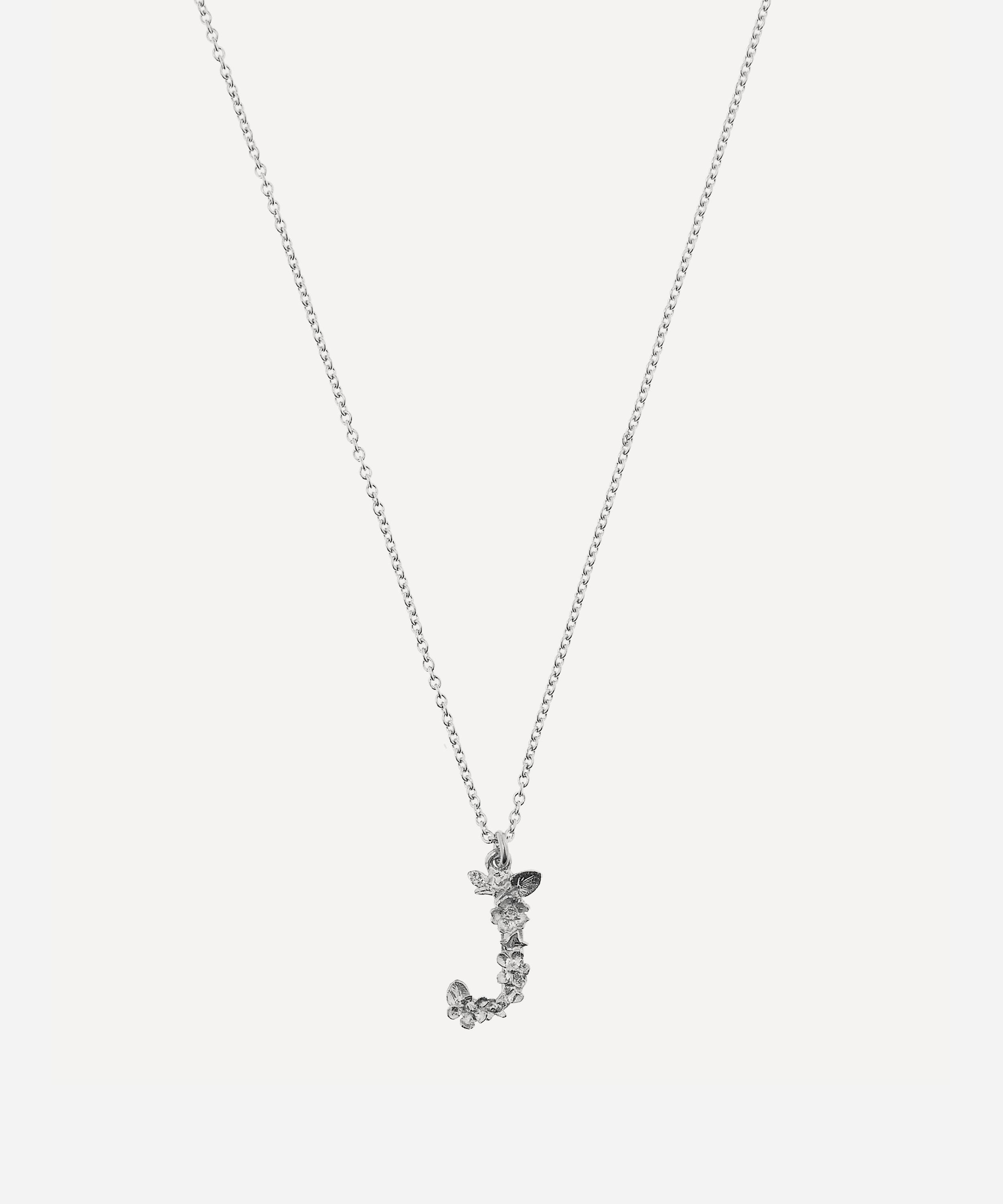 Alex Monroe - Silver Floral Letter J Alphabet Necklace image number 0