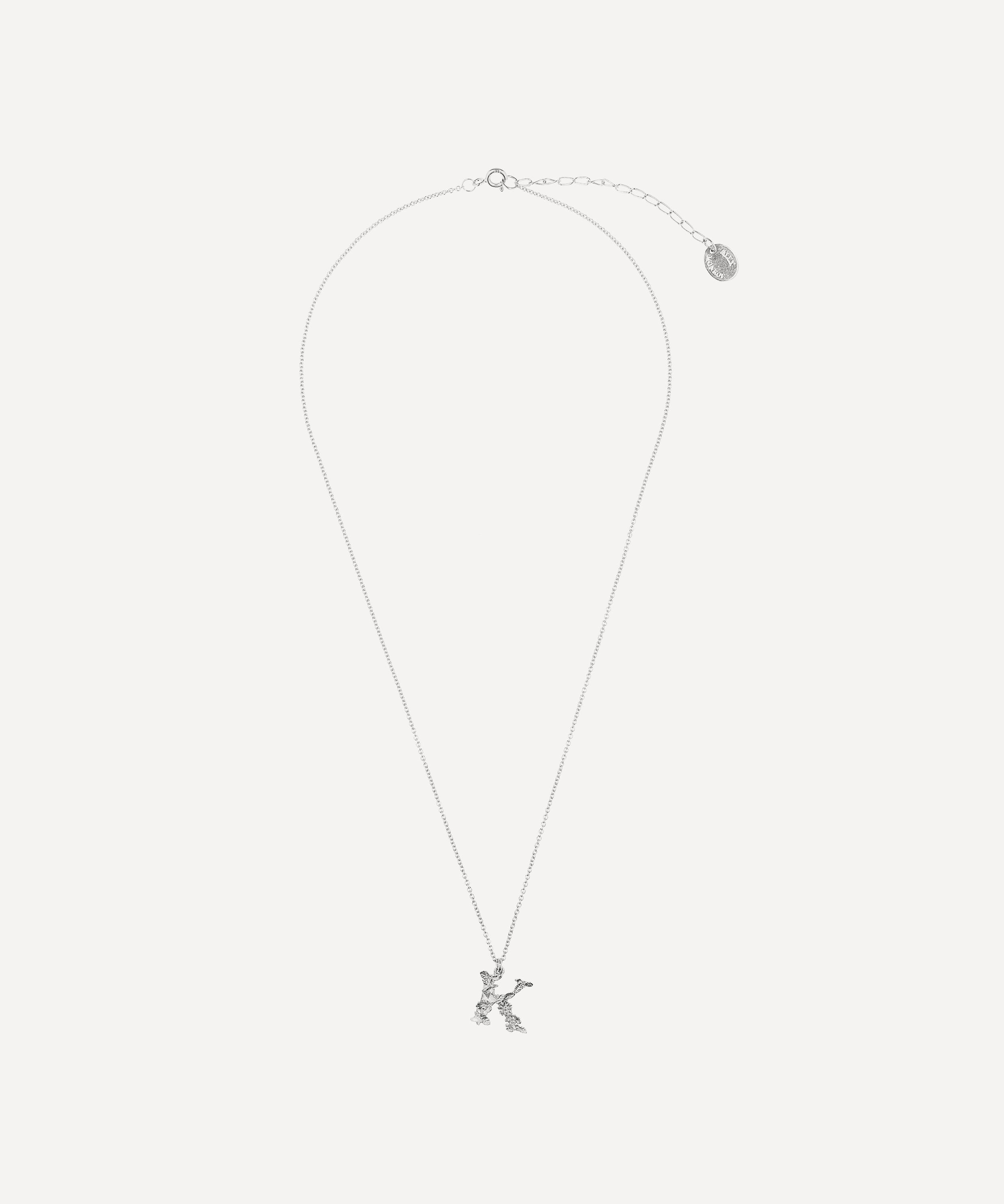 Alex Monroe - Silver Floral Letter K Alphabet Necklace image number 2