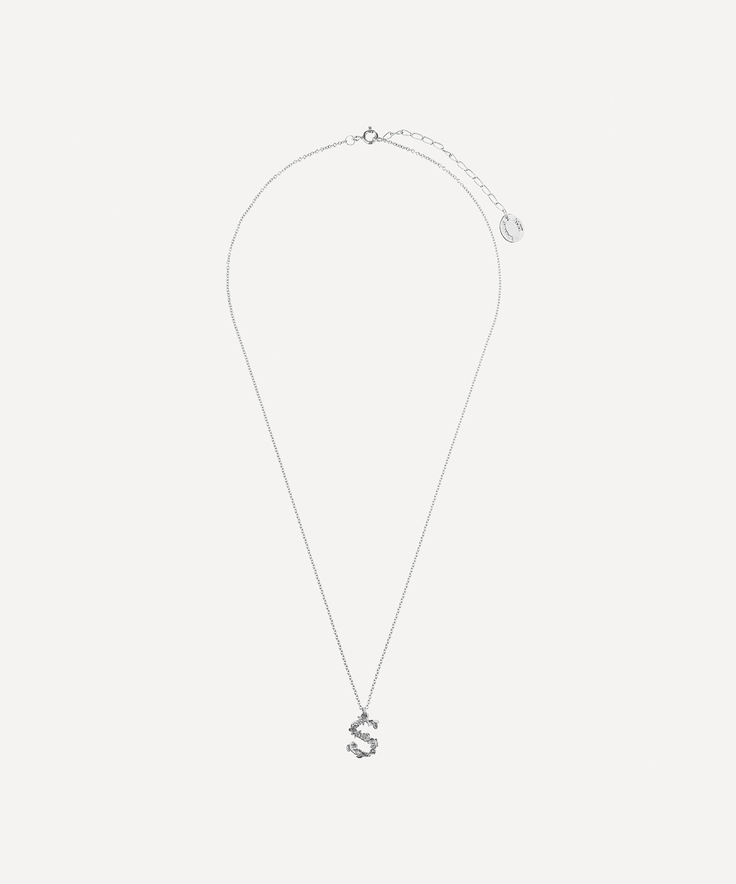 Alex Monroe - Silver Floral Letter S Alphabet Necklace image number 2