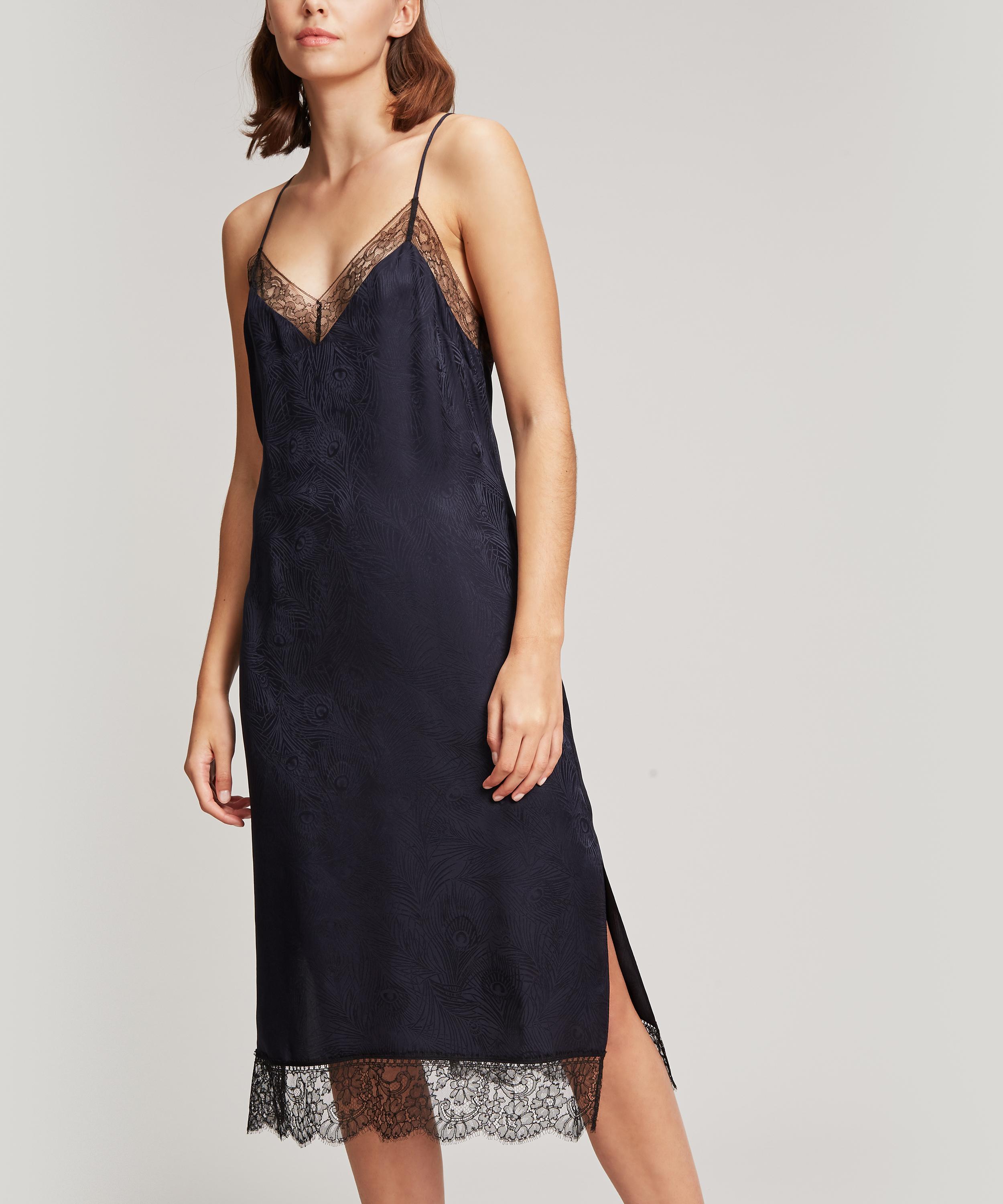 Liberty - Hera Silk Jacquard Long Chemise With Lace image number 1