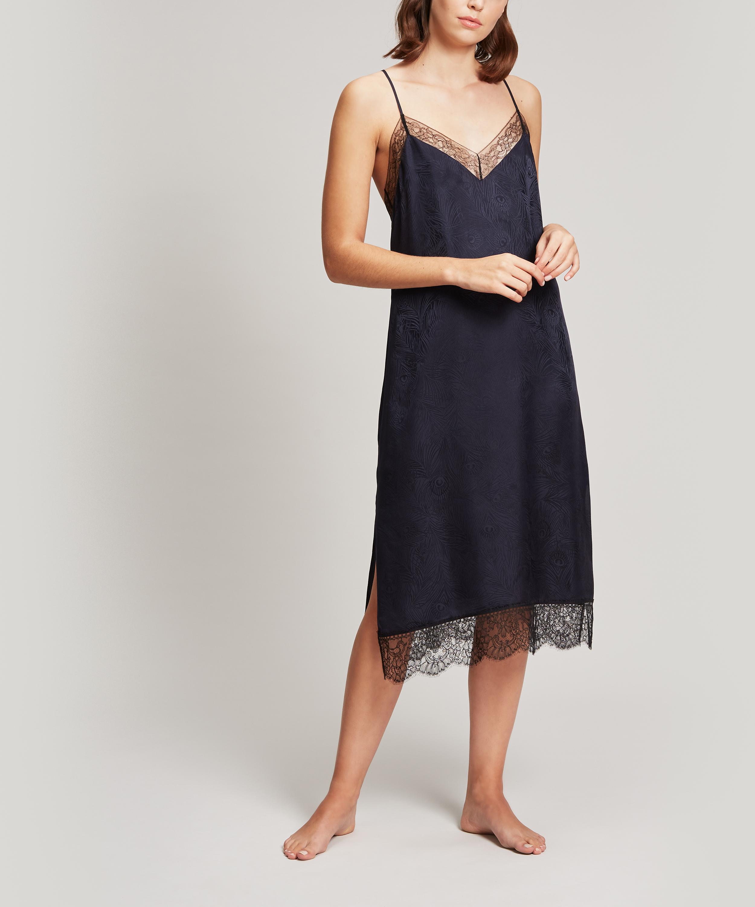 Liberty - Hera Silk Jacquard Long Chemise With Lace image number 2