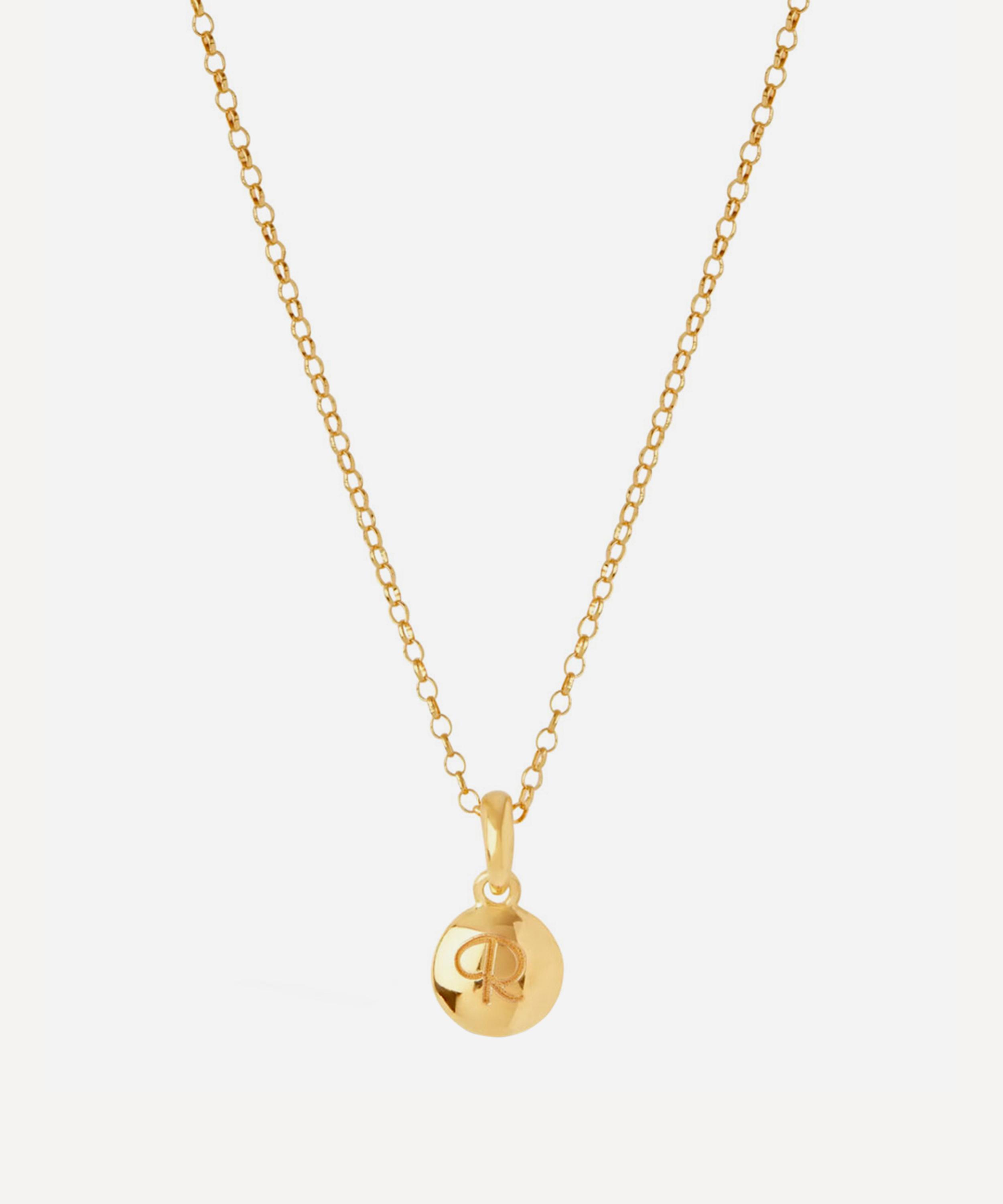 Dinny Hall - Gold Plated Vermeil Silver Personalised Letter R Initial Charm Pendant Necklace image number 