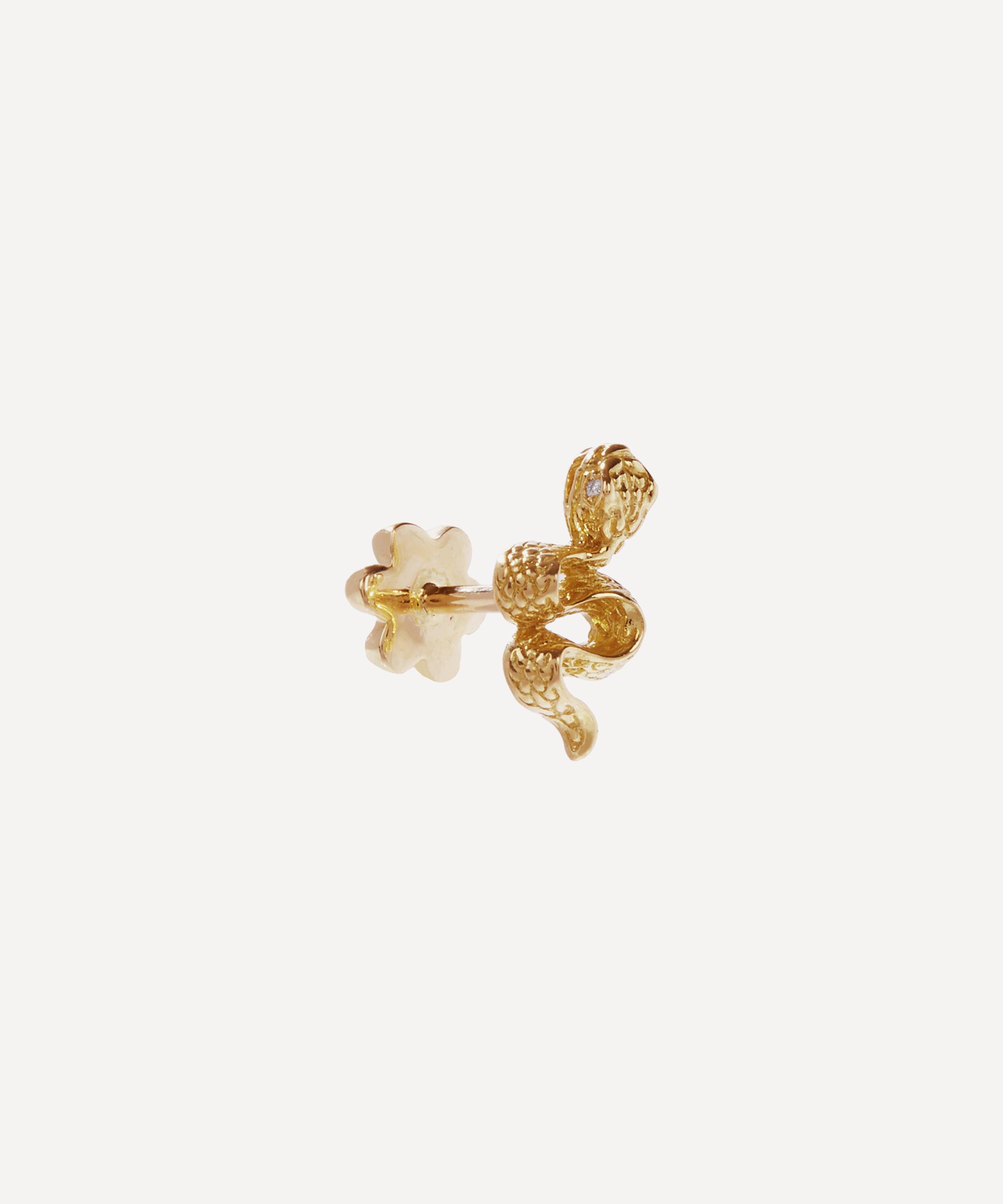 Maria Tash - 18ct 10mm Engraved Snake with Diamond Eyes Threaded Stud Earring Left image number 1