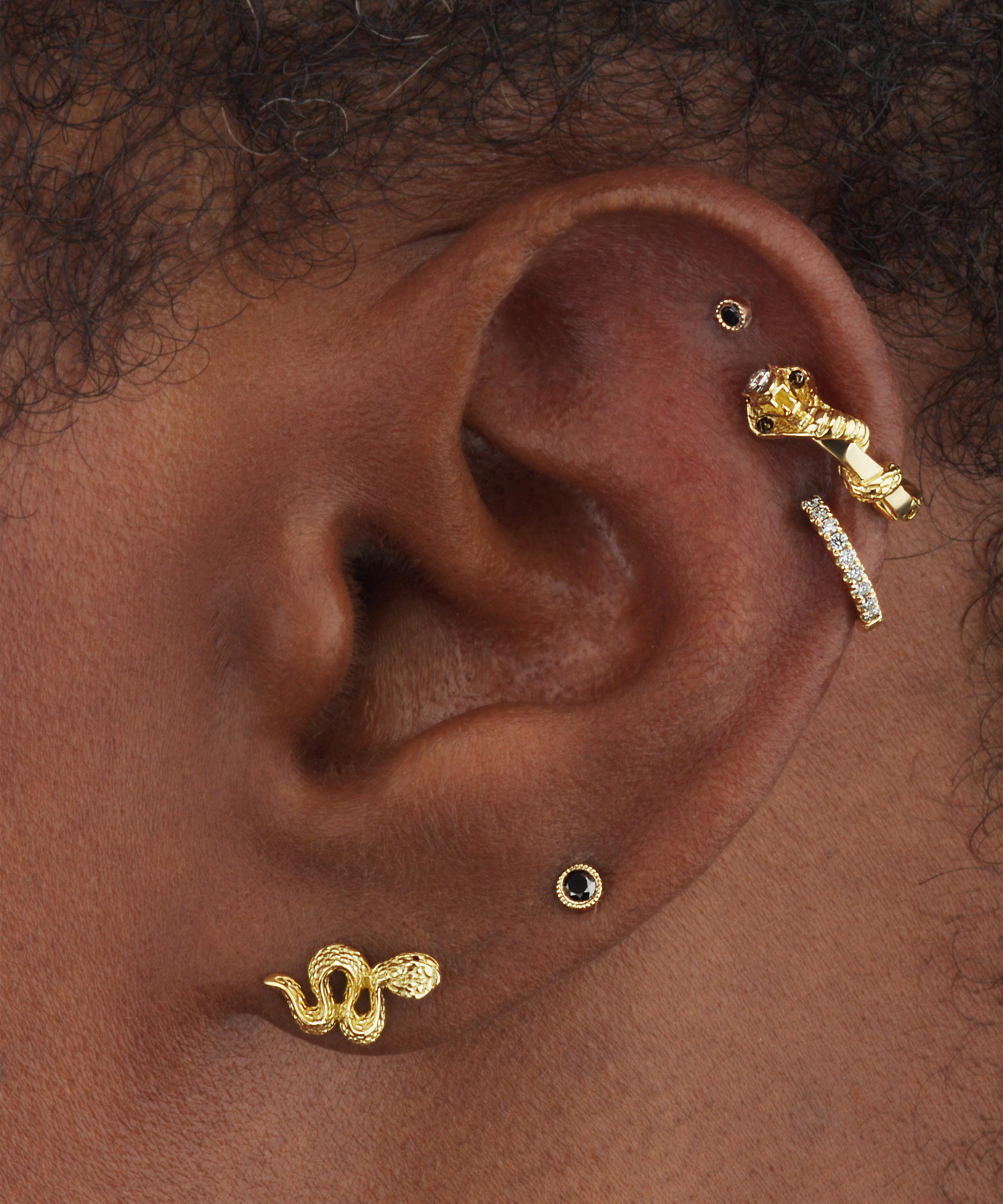 Maria Tash - 18ct 10mm Engraved Snake with Diamond Eyes Threaded Stud Earring Left image number 1