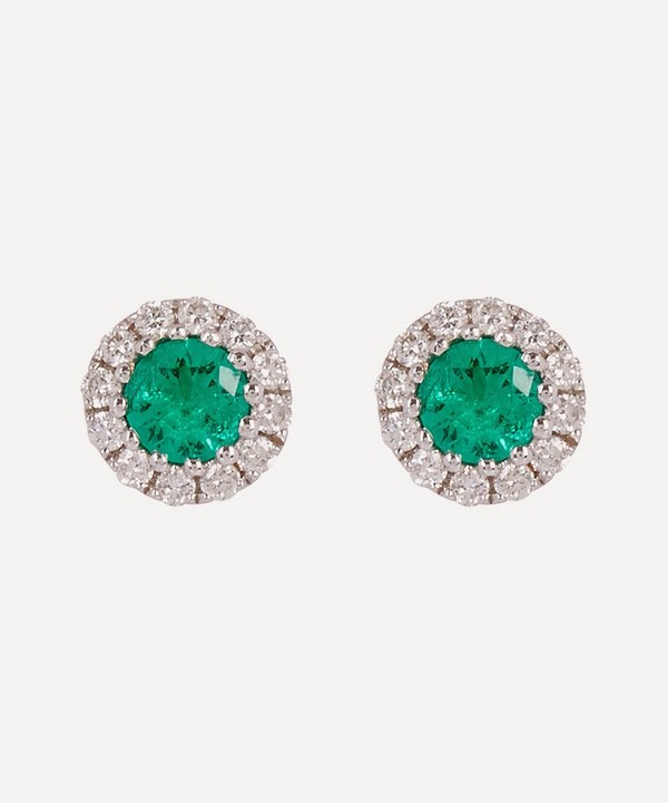 Kojis - 18ct White Gold Emerald and Diamond Cluster Stud Earrings