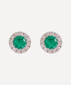 Kojis - 18ct White Gold Emerald and Diamond Cluster Stud Earrings image number 0