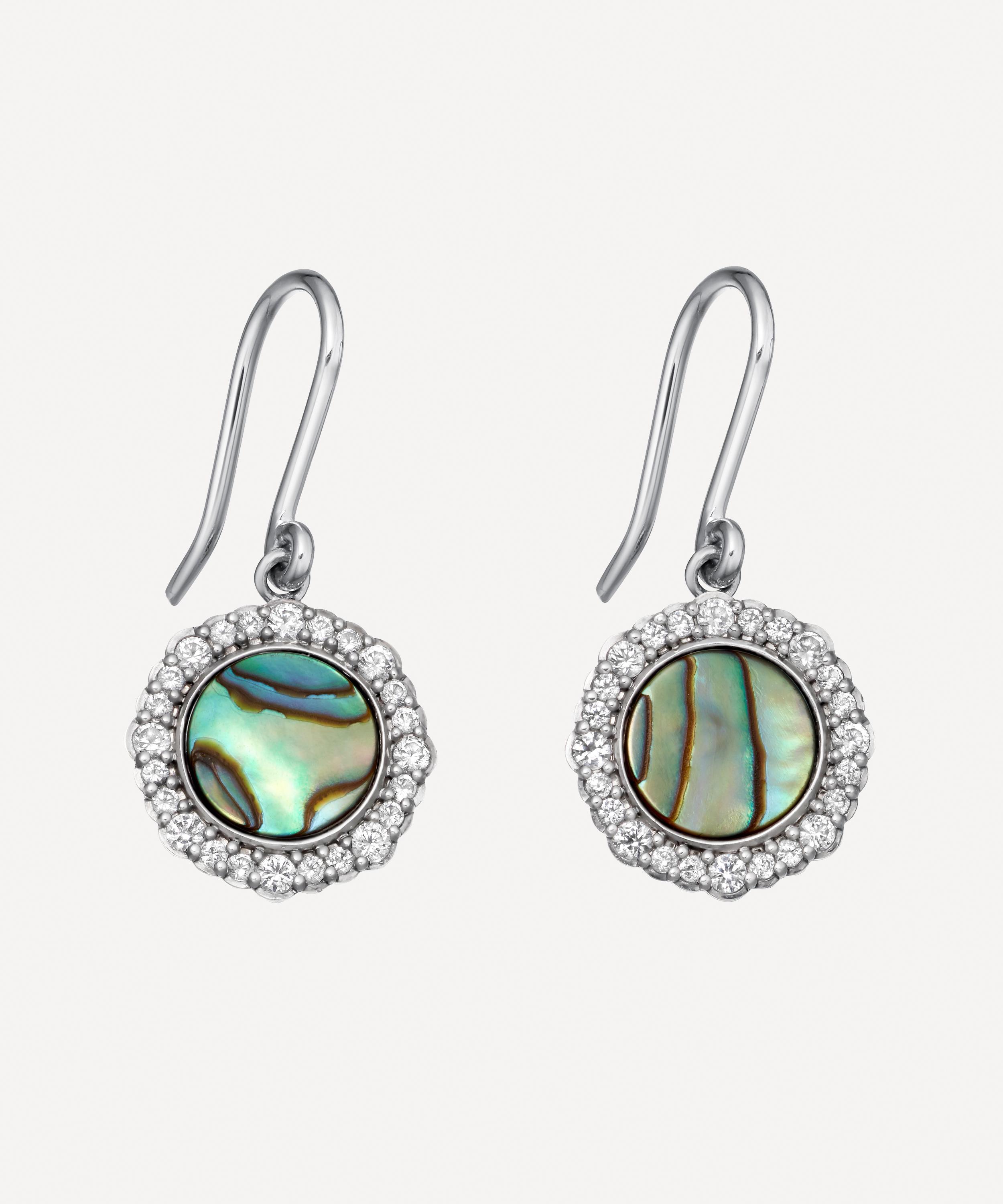 Astley Clarke Silver Luna Abalone Sapphire Drop Earrings