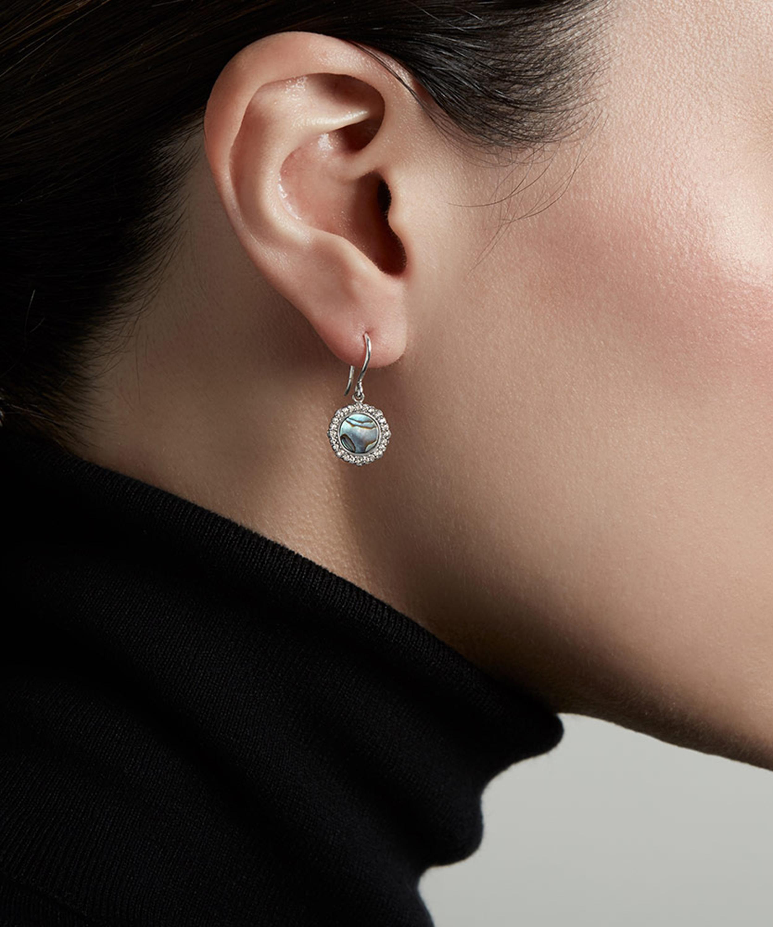 Astley Clarke - Silver Luna Abalone Sapphire Drop Earrings image number 1
