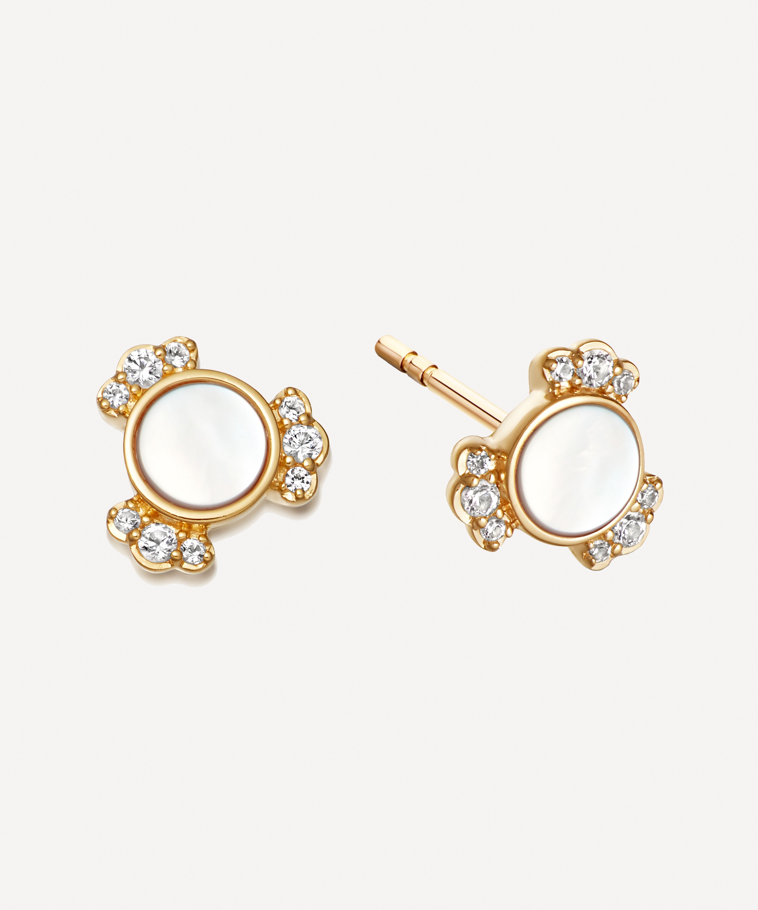 Astley Clarke - Gold Plated Vermeil Silver Luna Mini Mother of Pearl Sapphire Stud Earrings image number 0