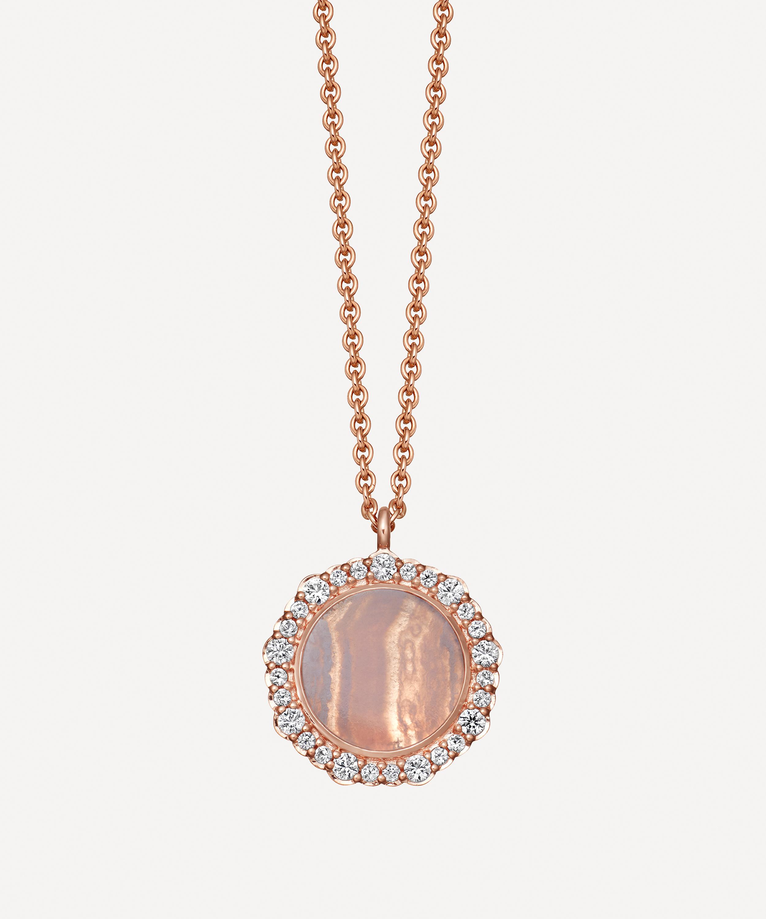 Astley Clarke - Rose Gold Plated Vermeil Silver Luna Lace Agate Sapphire Pendant Necklace image number 0