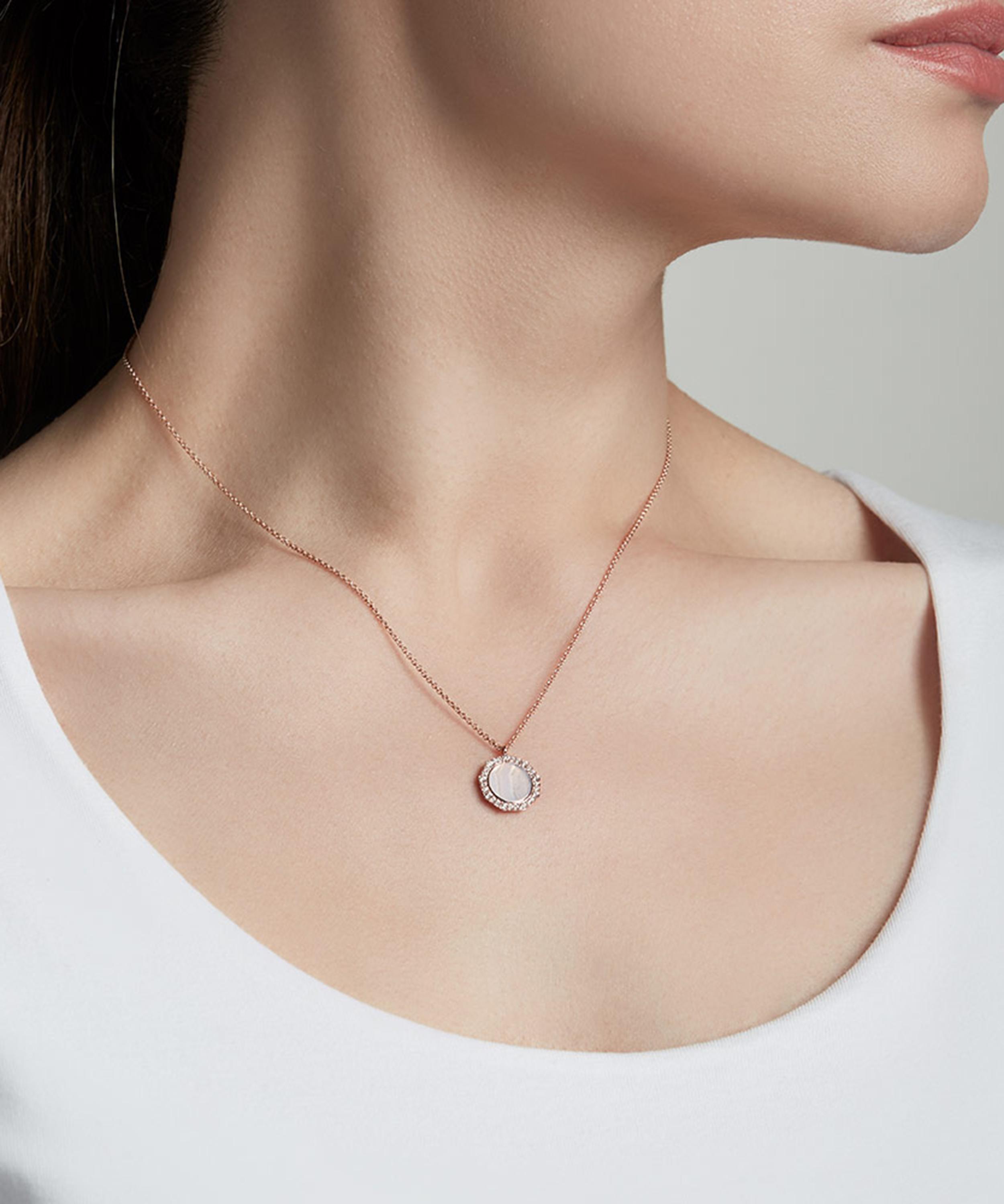 Astley Clarke - Rose Gold Plated Vermeil Silver Luna Lace Agate Sapphire Pendant Necklace image number 1