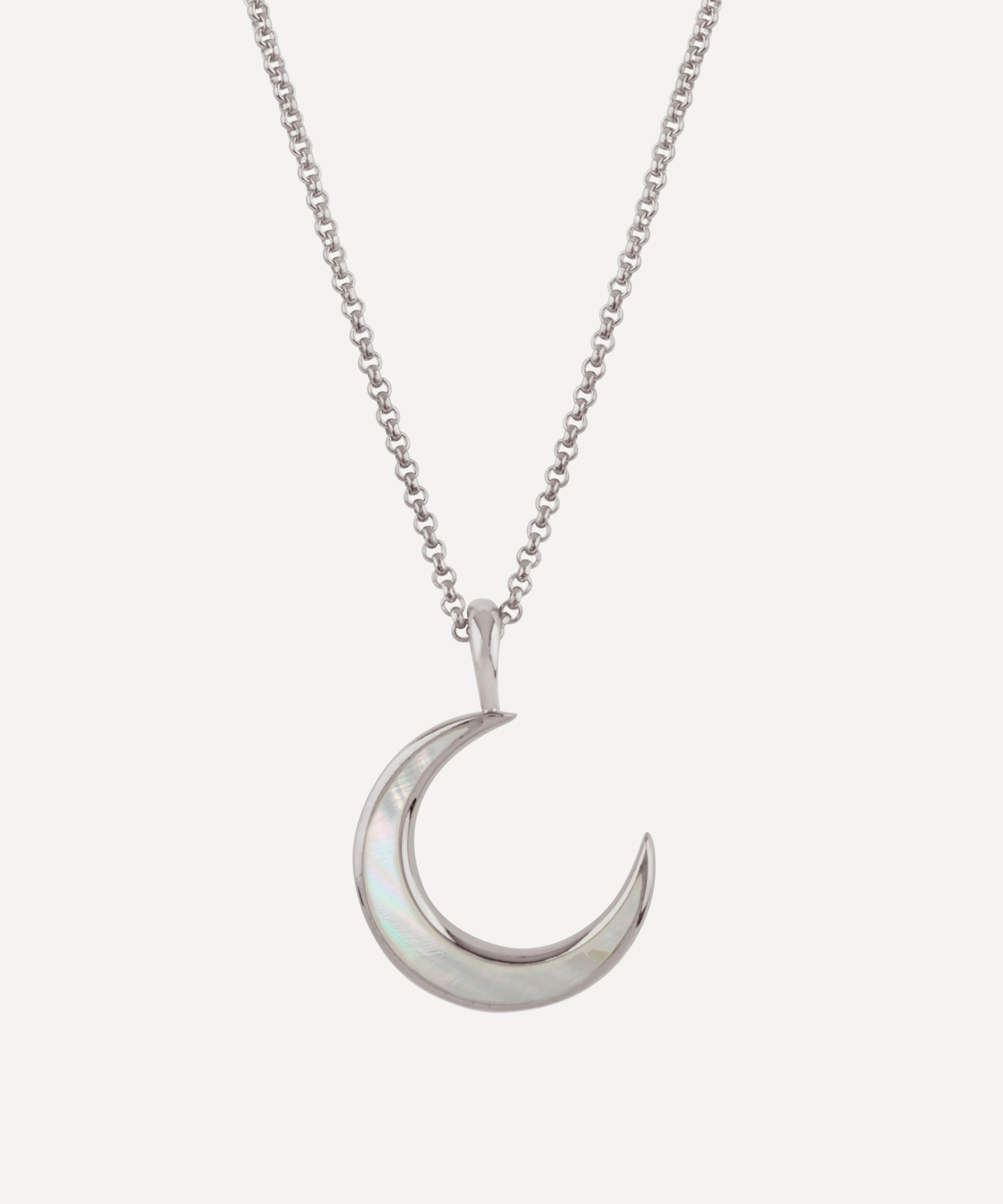 Dinny Hall - Silver Mother of Pearl Moon Charm Pendant Necklace