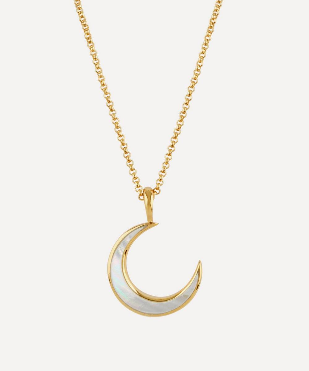 Dinny Hall - 22ct Gold Plated Vermeil Silver Mother of Pearl Moon Charm Pendant Necklace