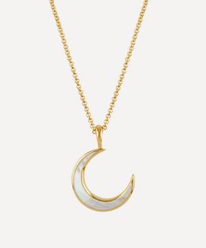 22ct Gold Plated Vermeil Silver Mother of Pearl Moon Charm Pendant Necklace