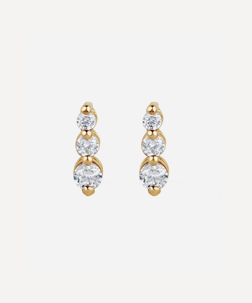 Dinny Hall - 14ct Gold Shuga Tapering Triple Diamond Stud Earrings