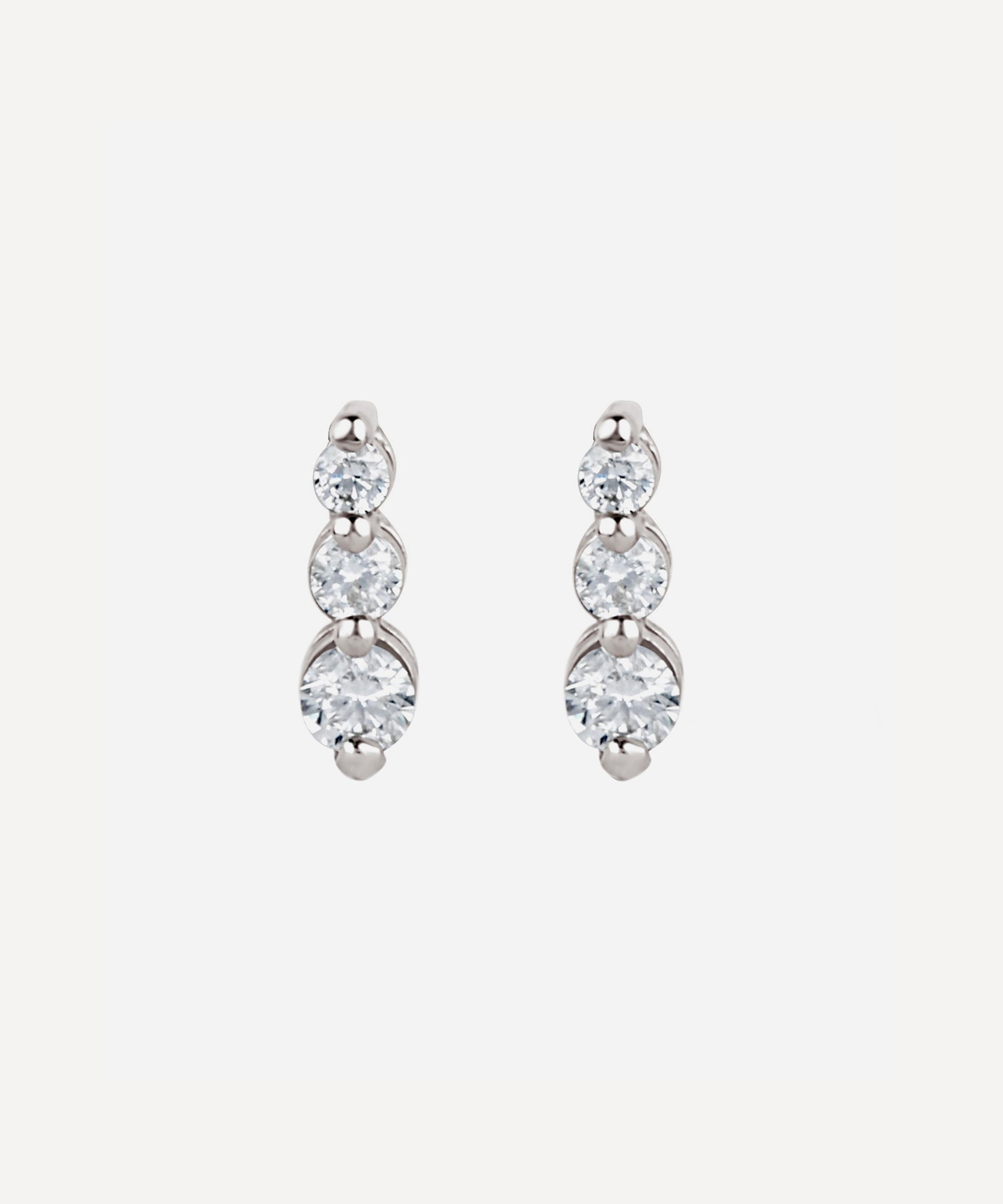 Dinny Hall - 14ct White Gold Shuga Tapering Triple Diamond Stud Earrings image number 0