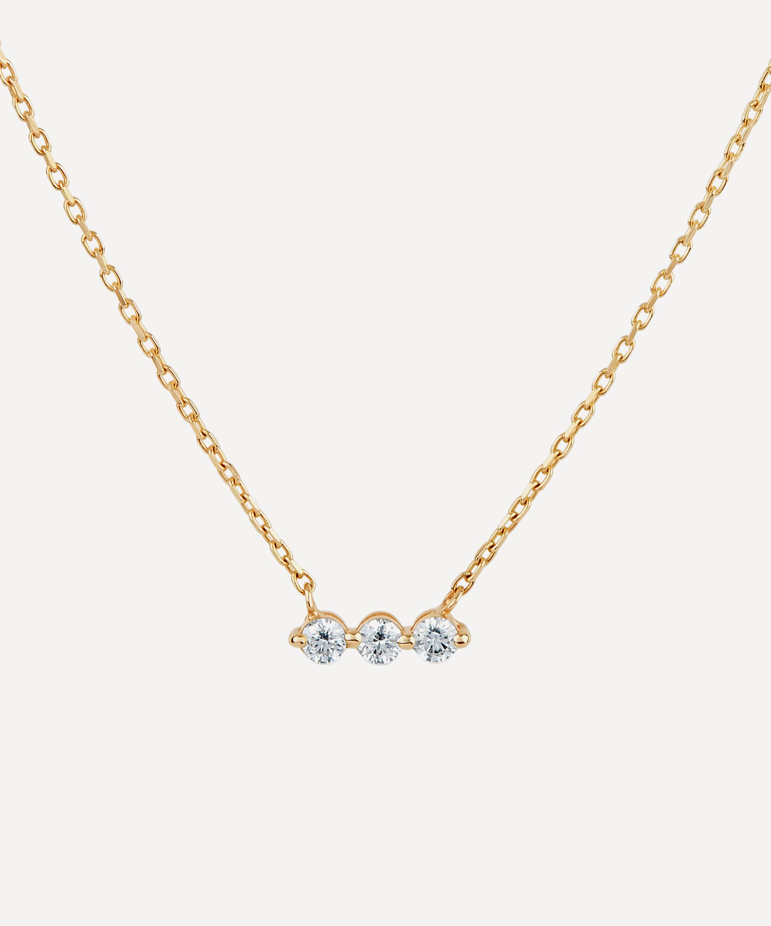 Dinny Hall - 14ct Gold Shuga Three Stone Diamond Bar Necklace image number 0