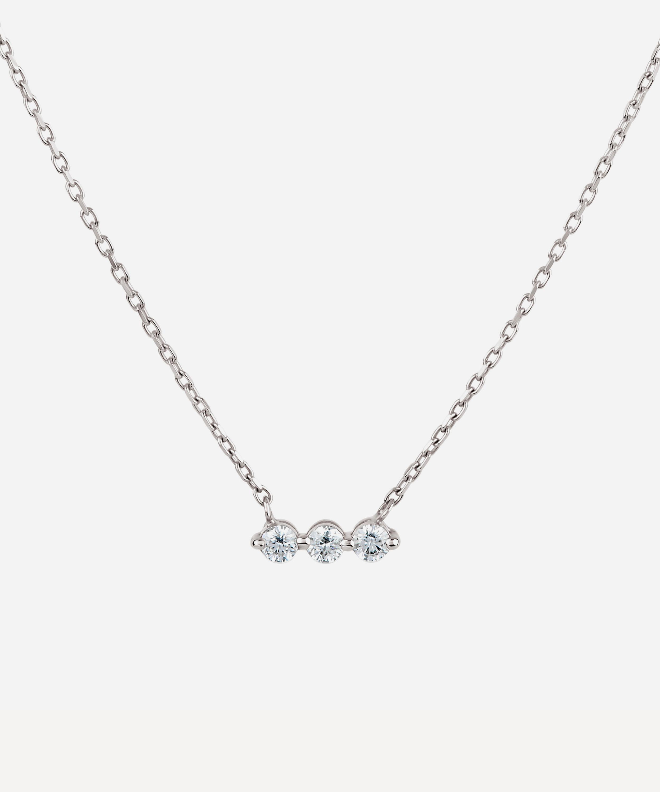 Dinny Hall - 14ct White Gold Shuga Three Stone Diamond Bar Necklace image number 0