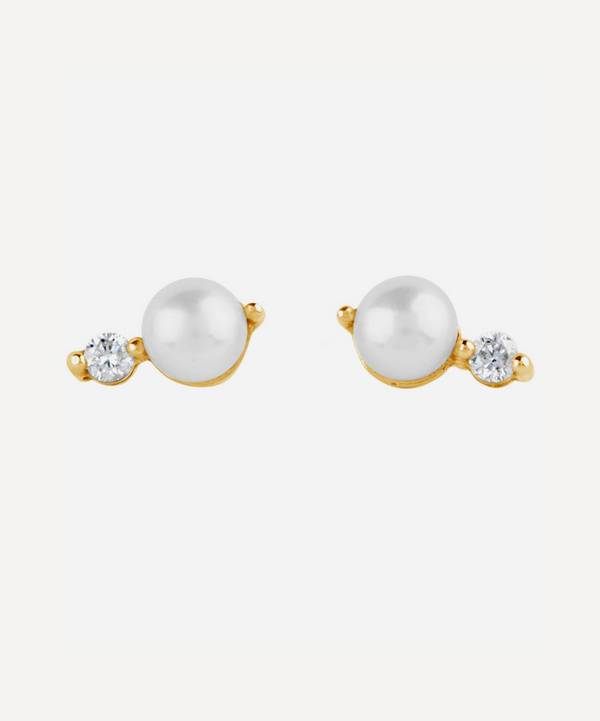 Dinny Hall - 14ct Gold Shuga Double Pearl Diamond Stud Earrings image number 0