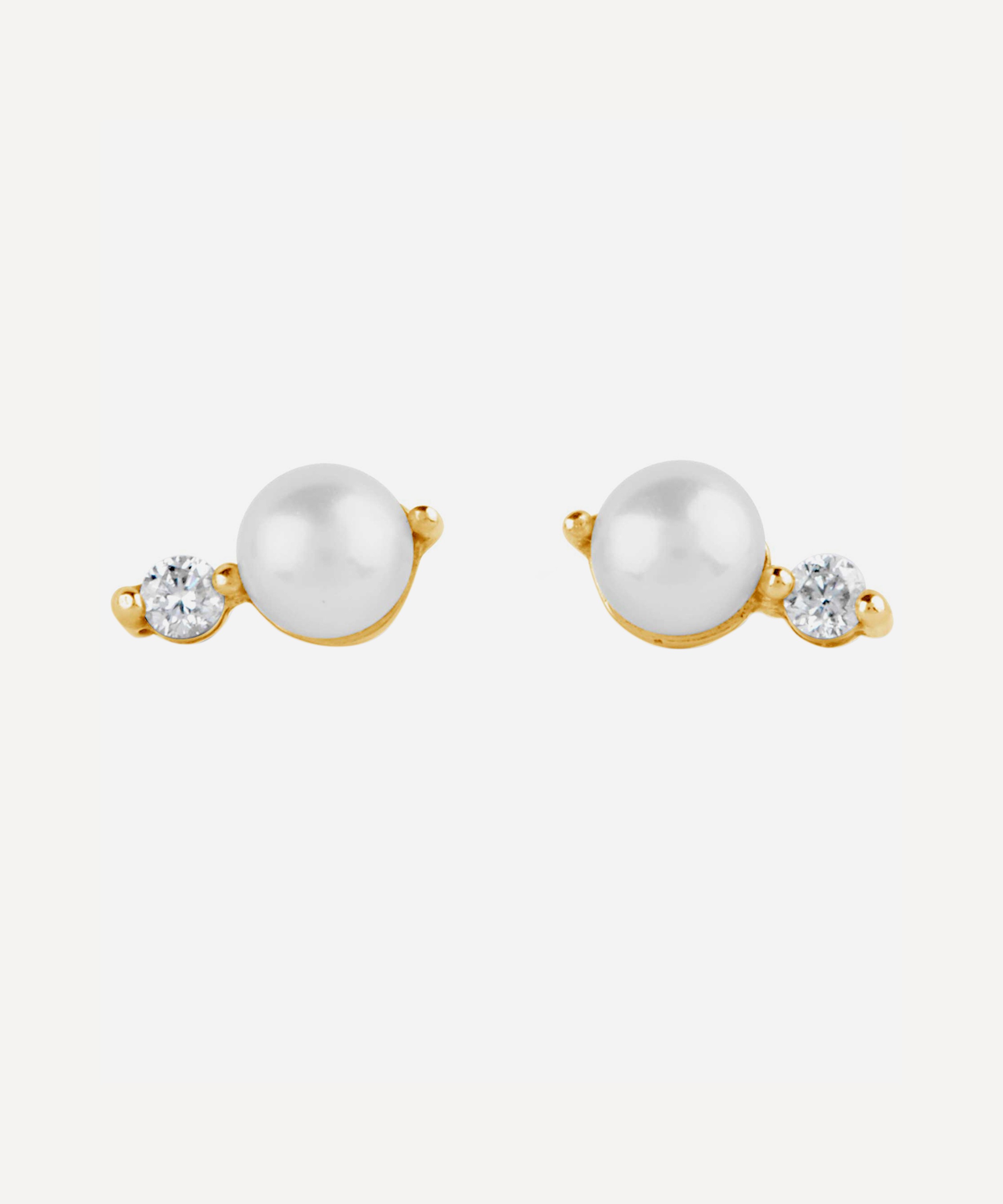 Dinny Hall - 14ct Gold Shuga Double Pearl Diamond Stud Earrings