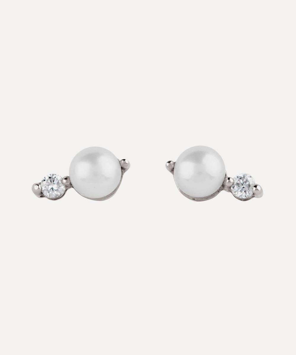 Dinny Hall - 14ct White Gold Shuga Double Pearl Diamond Stud Earrings