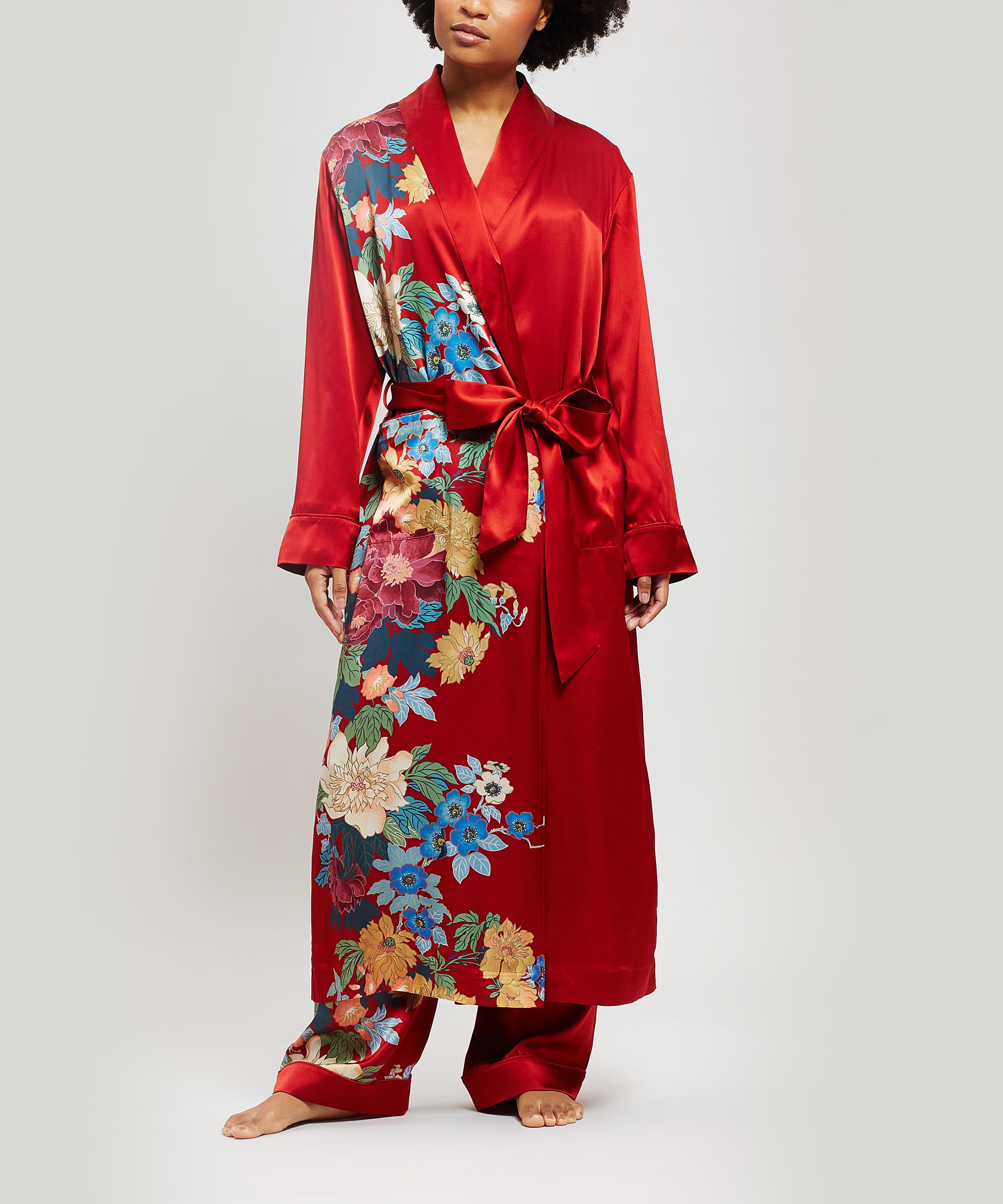 Liberty Sakura Silk Charmeuse Long Robe In Red