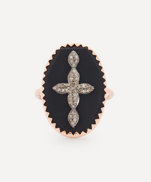 Pascale Monvoisin - 9ct Rose Gold Bowie N°3 Diamond and Bakelite Cross Ring image number 0