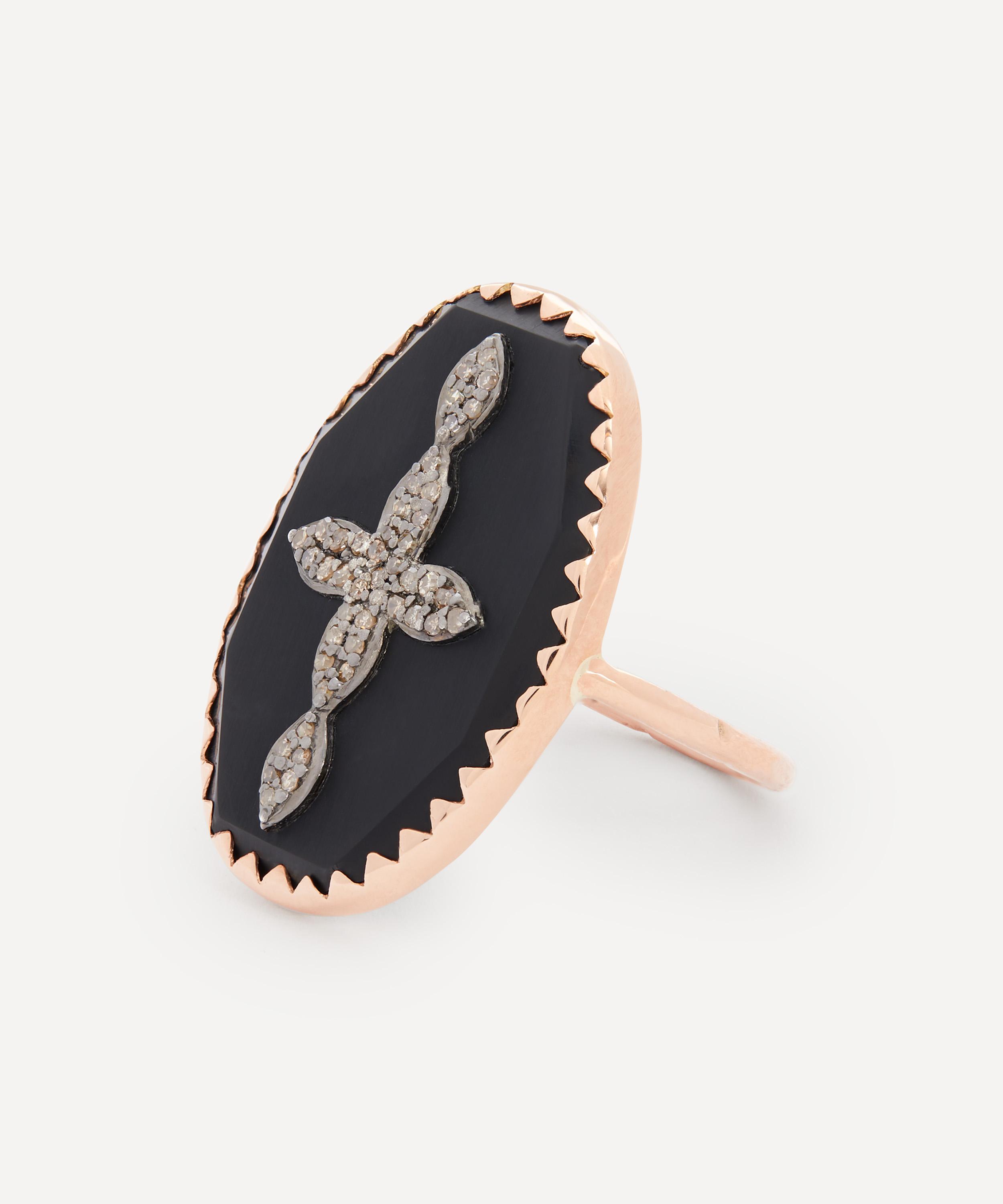 Pascale Monvoisin - 9ct Rose Gold Bowie N&deg;3 Diamond and Bakelite Cross Ring image number 2