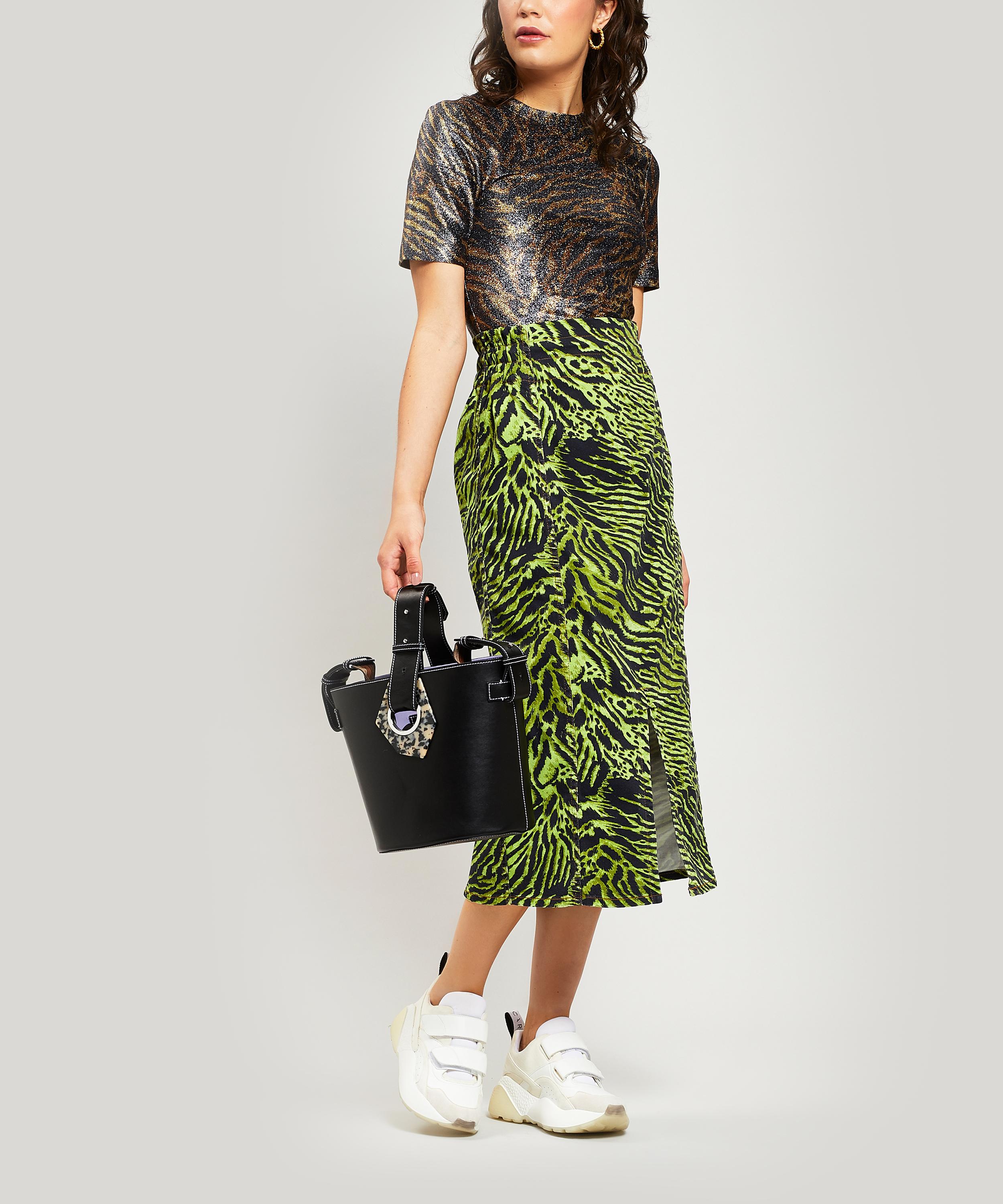 tiger print denim skirt