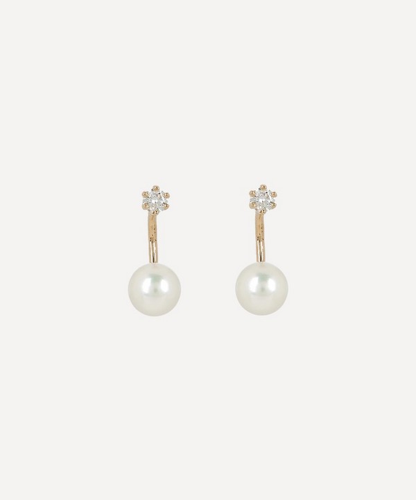 Satomi Kawakita - 14ct Gold Twin White Diamond Pearl Stud Earrings