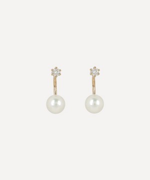 Satomi Kawakita - 14ct Gold Twin White Diamond Pearl Stud Earrings image number 0