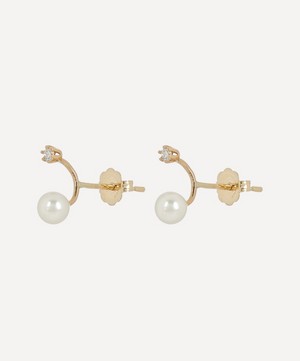 Satomi Kawakita - 14ct Gold Twin White Diamond Pearl Stud Earrings image number 2
