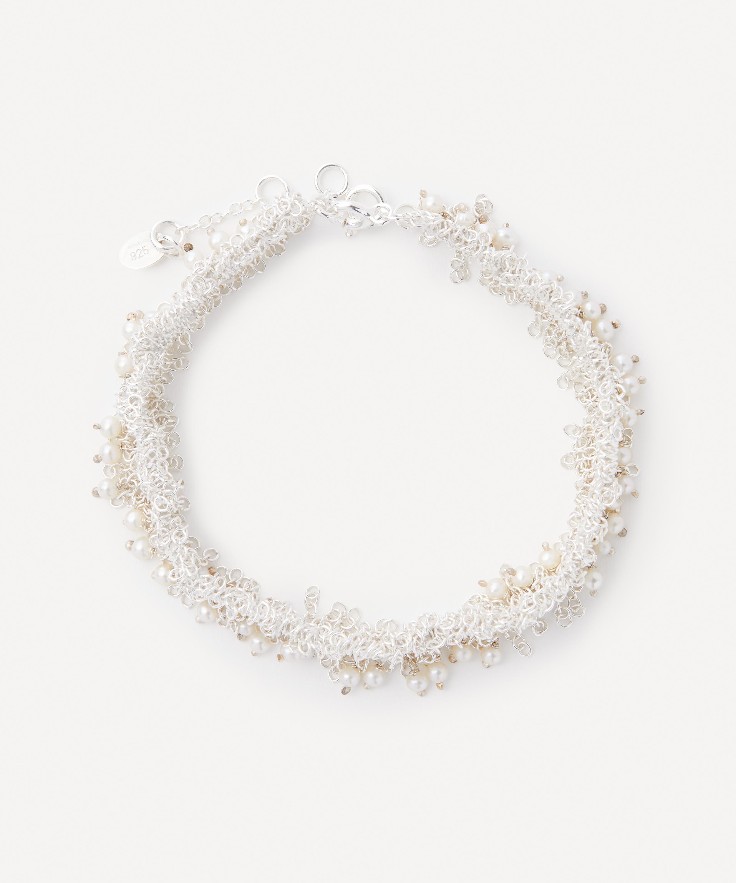 Stephanie Schneider - Silver Silk Wide Chain Pearl Bracelet