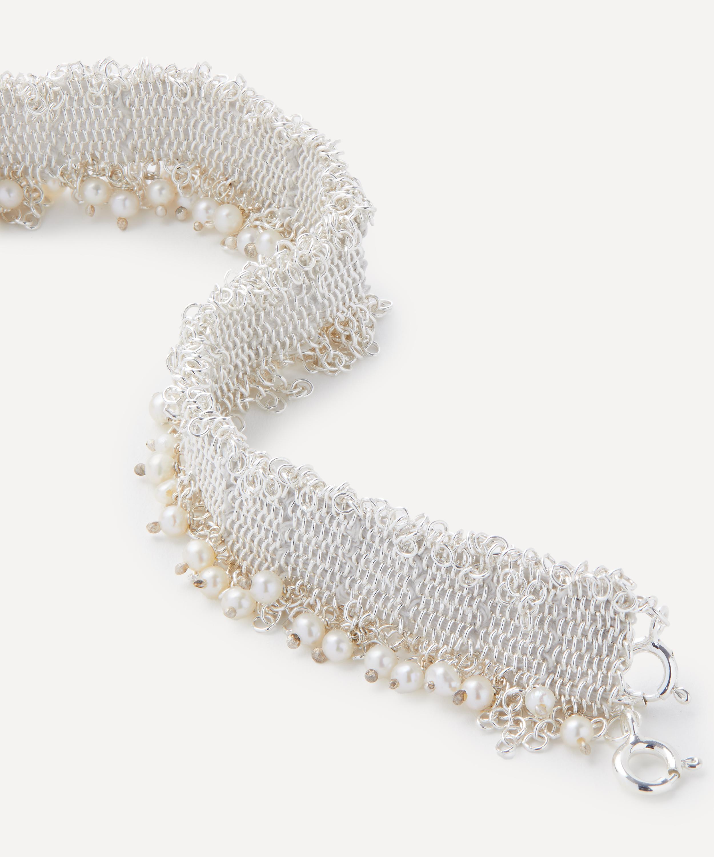 Stephanie Schneider - Silver Silk Wide Chain Pearl Bracelet image number 1