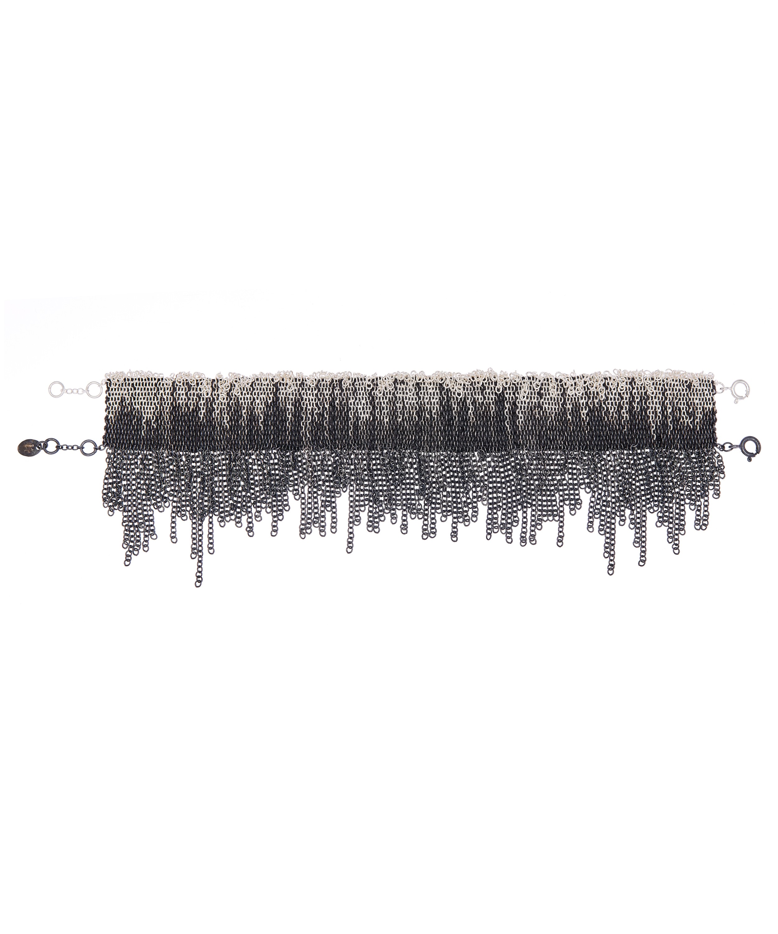 Stephanie Schneider - Oxidised Silver Wide Woven Fringed Chain Bracelet image number 0