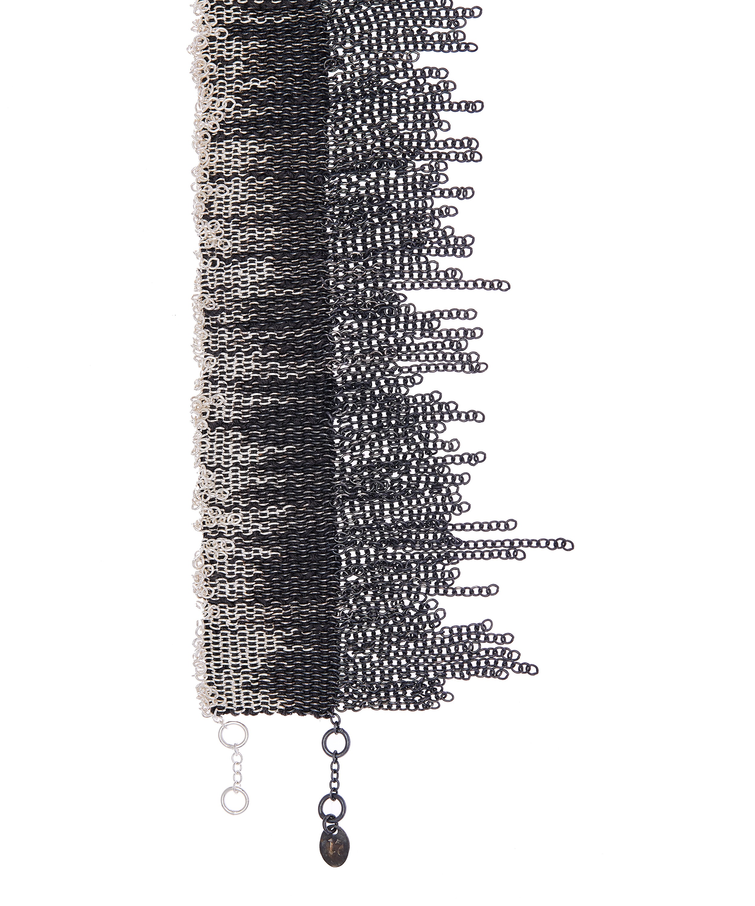 Stephanie Schneider - Oxidised Silver Wide Woven Fringed Chain Bracelet image number 3