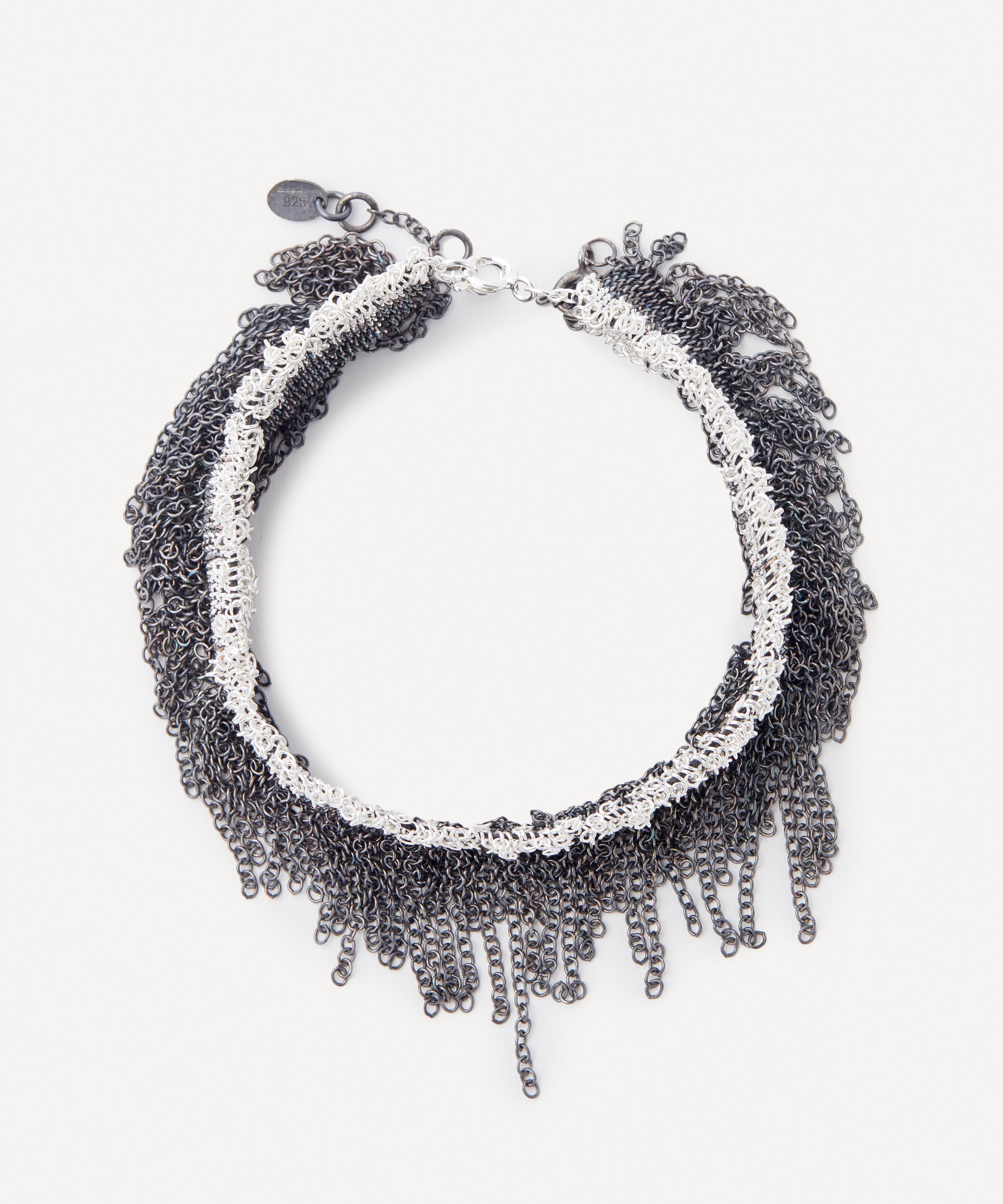 Stephanie Schneider - Oxidised Silver Wide Woven Fringed Chain Bracelet image number 0