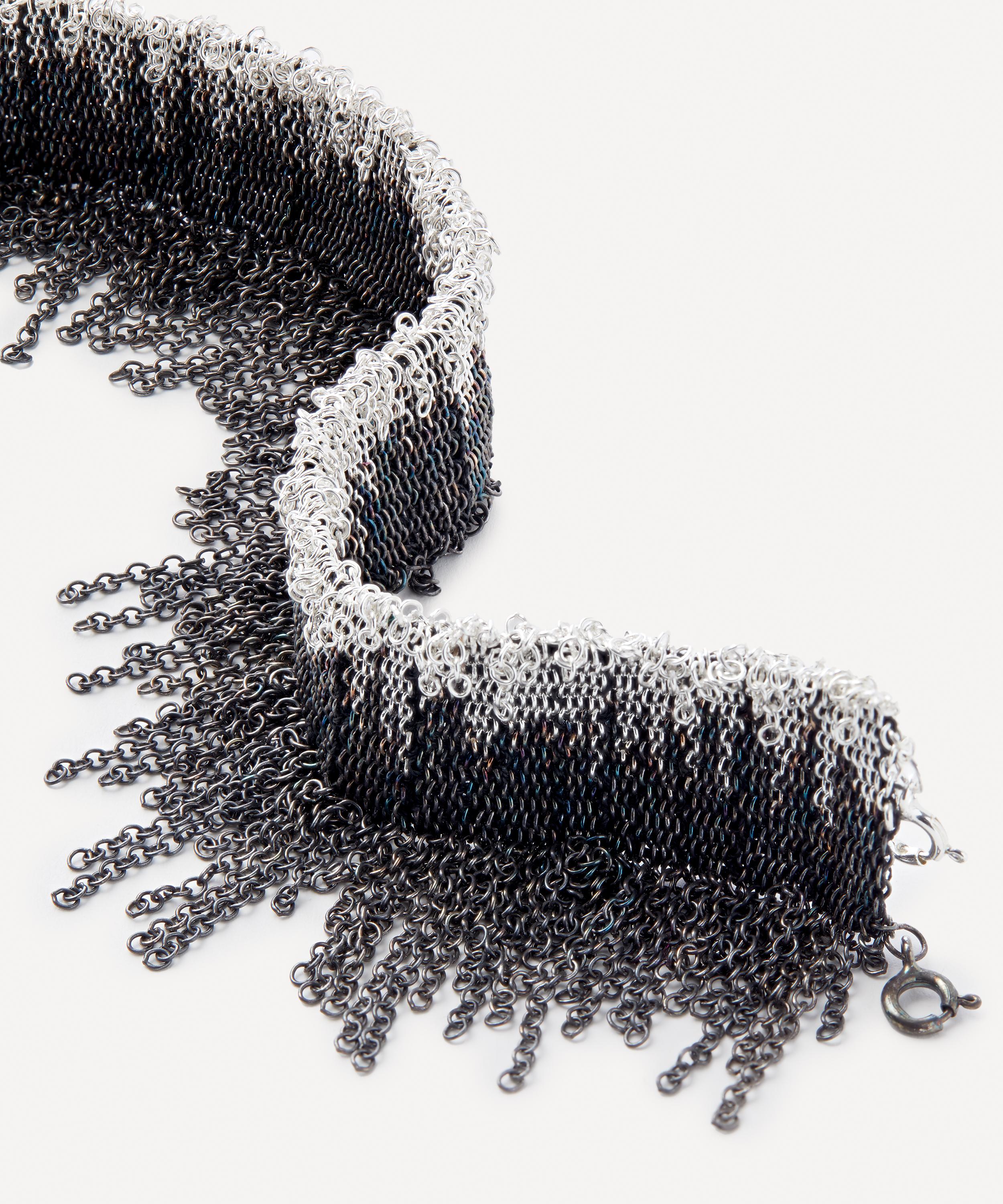 Stephanie Schneider - Oxidised Silver Wide Woven Fringed Chain Bracelet image number 1