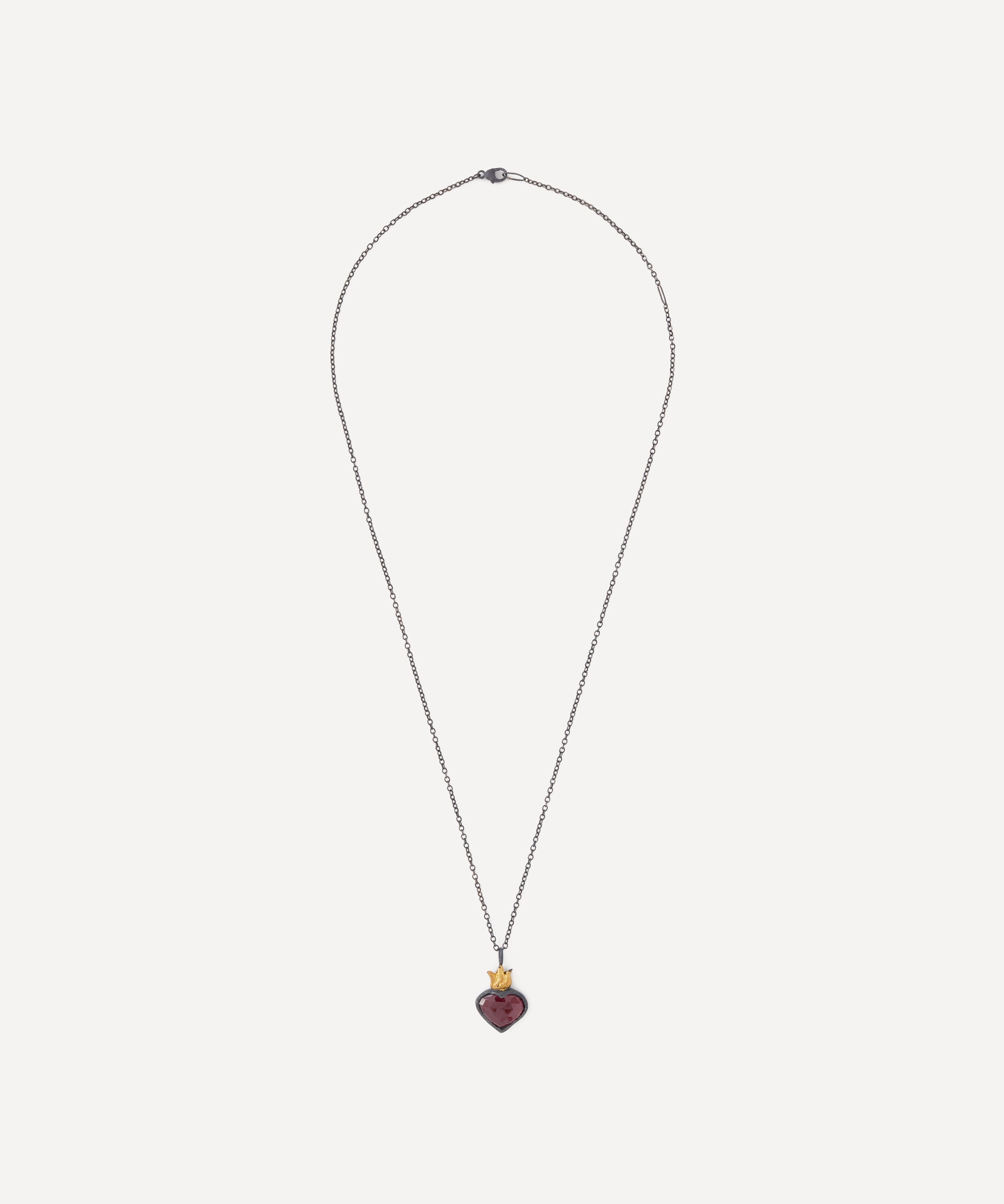 Acanthus - Mixed Metal Sacred Garnet Heart Pendant Necklace