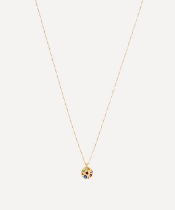 Polly Wales - Gold Celeste Rainbow Sapphire Crystal Disc Pendant Necklace image number null