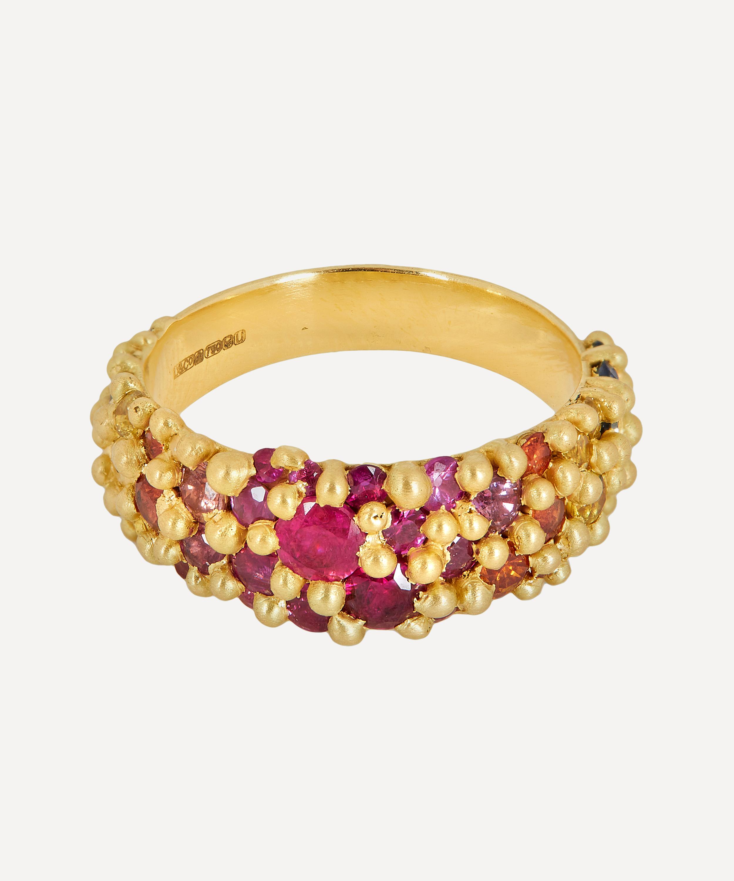 Polly Wales - 18ct Gold Rainbow Sapphire River Ring image number 0