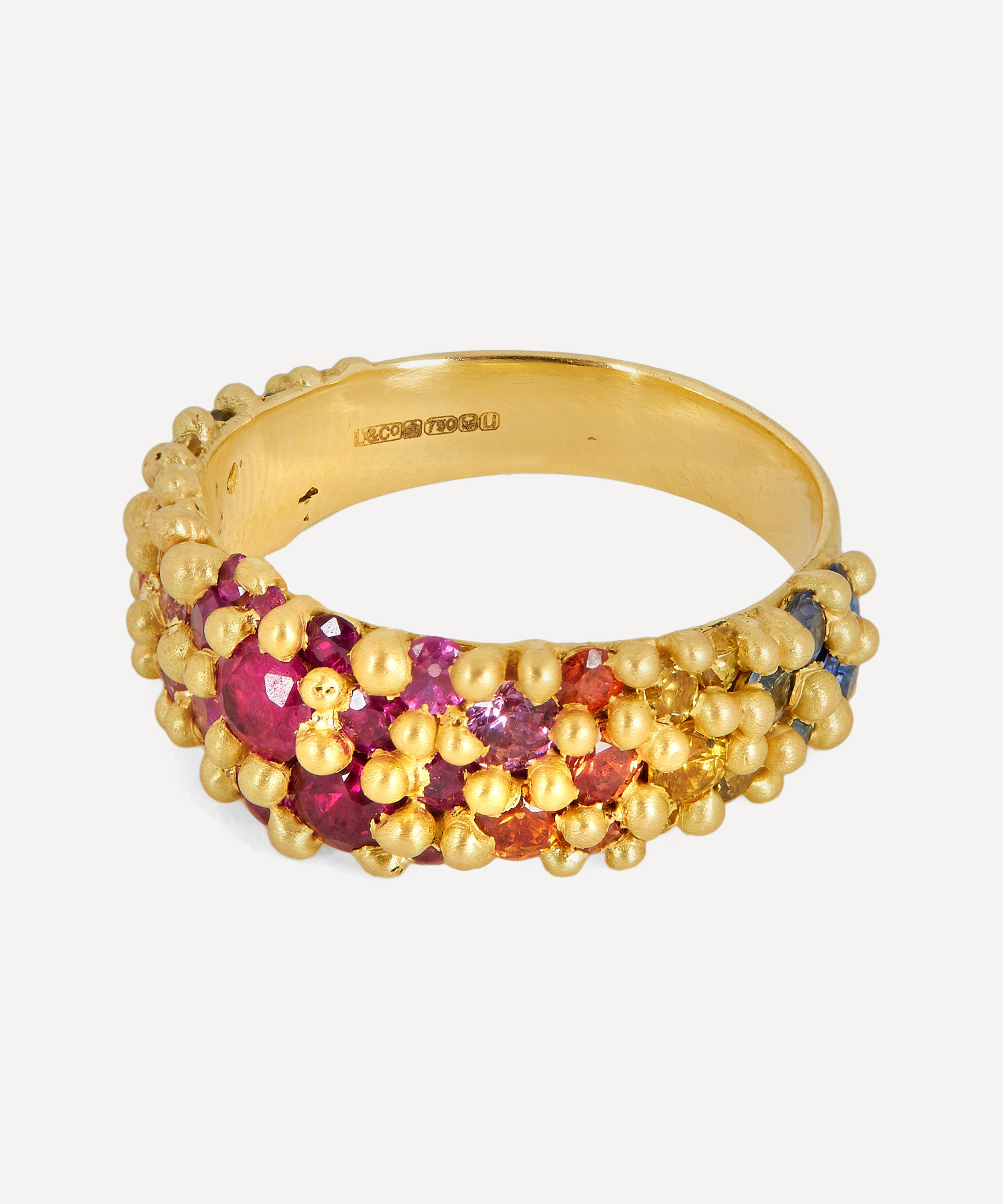 Polly Wales - 18ct Gold Rainbow Sapphire River Ring image number 2