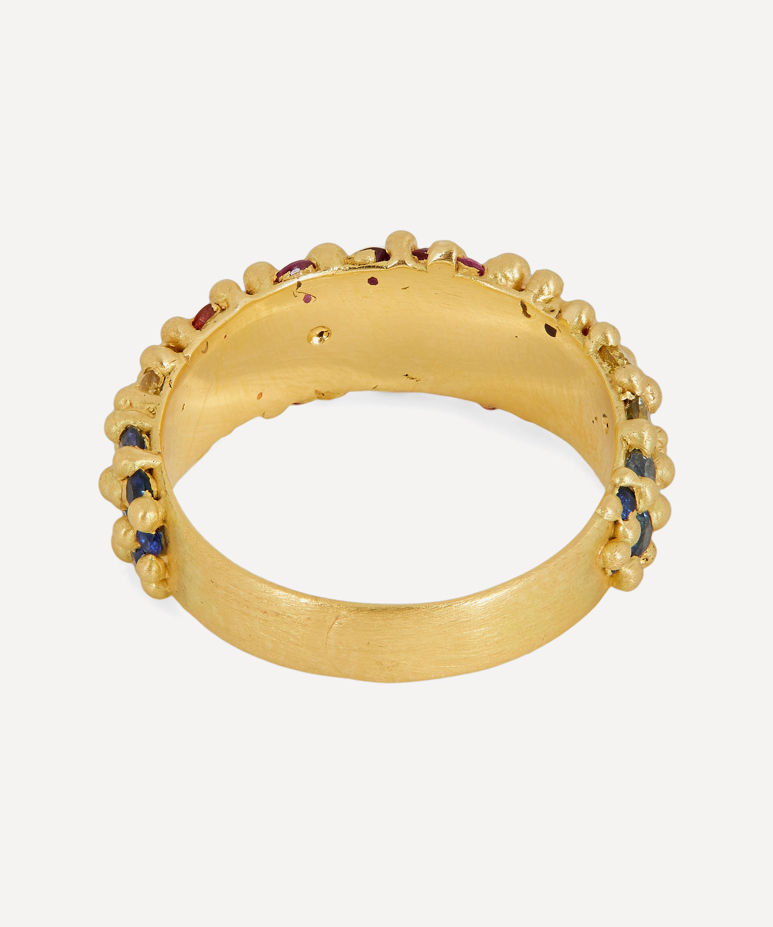 Polly Wales - 18ct Gold Rainbow Sapphire River Ring image number 3