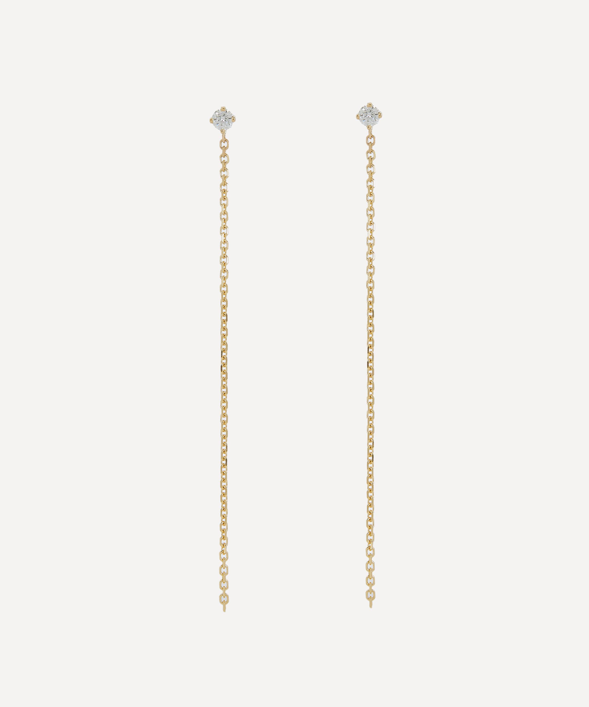 Satomi Kawakita - Gold Celestial White Diamond Chain Drop Earrings image number 0