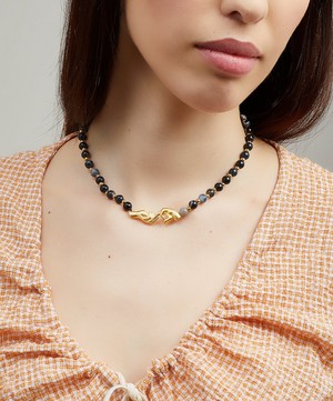 Anissa Kermiche - Gold-Plated Les Mains Onyx Agate Beaded Necklace image number 1