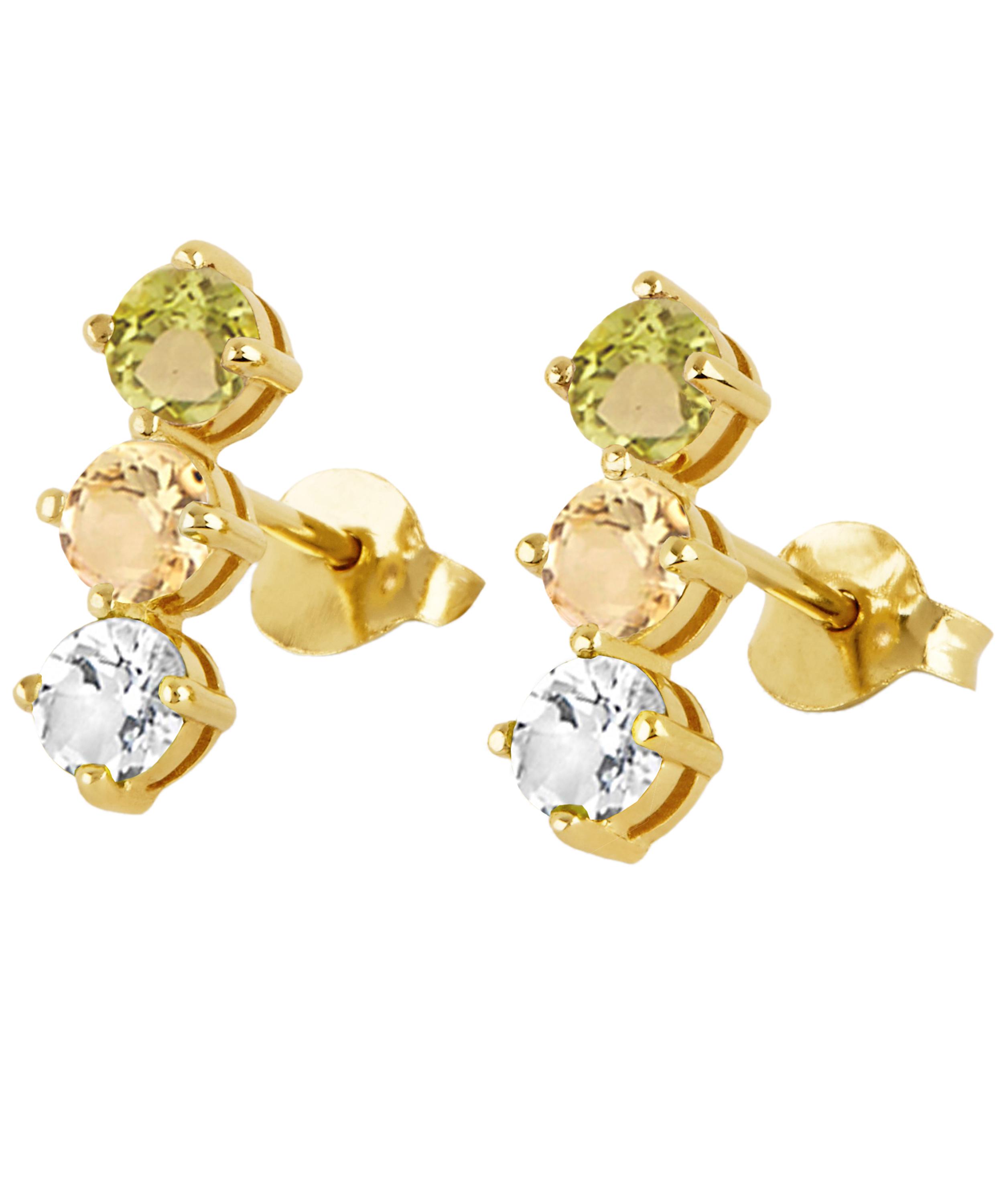 Dinny Hall Gold Vermeil Gem Drop Trilogy Bar Stud Earrings Liberty