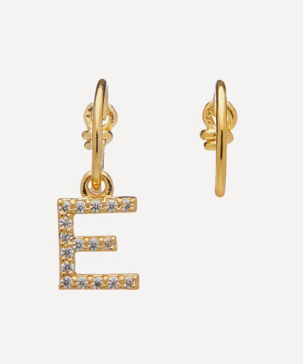 Theodora Warre Gold-plated Zircon Letter E Mismatched Hoop Earrings