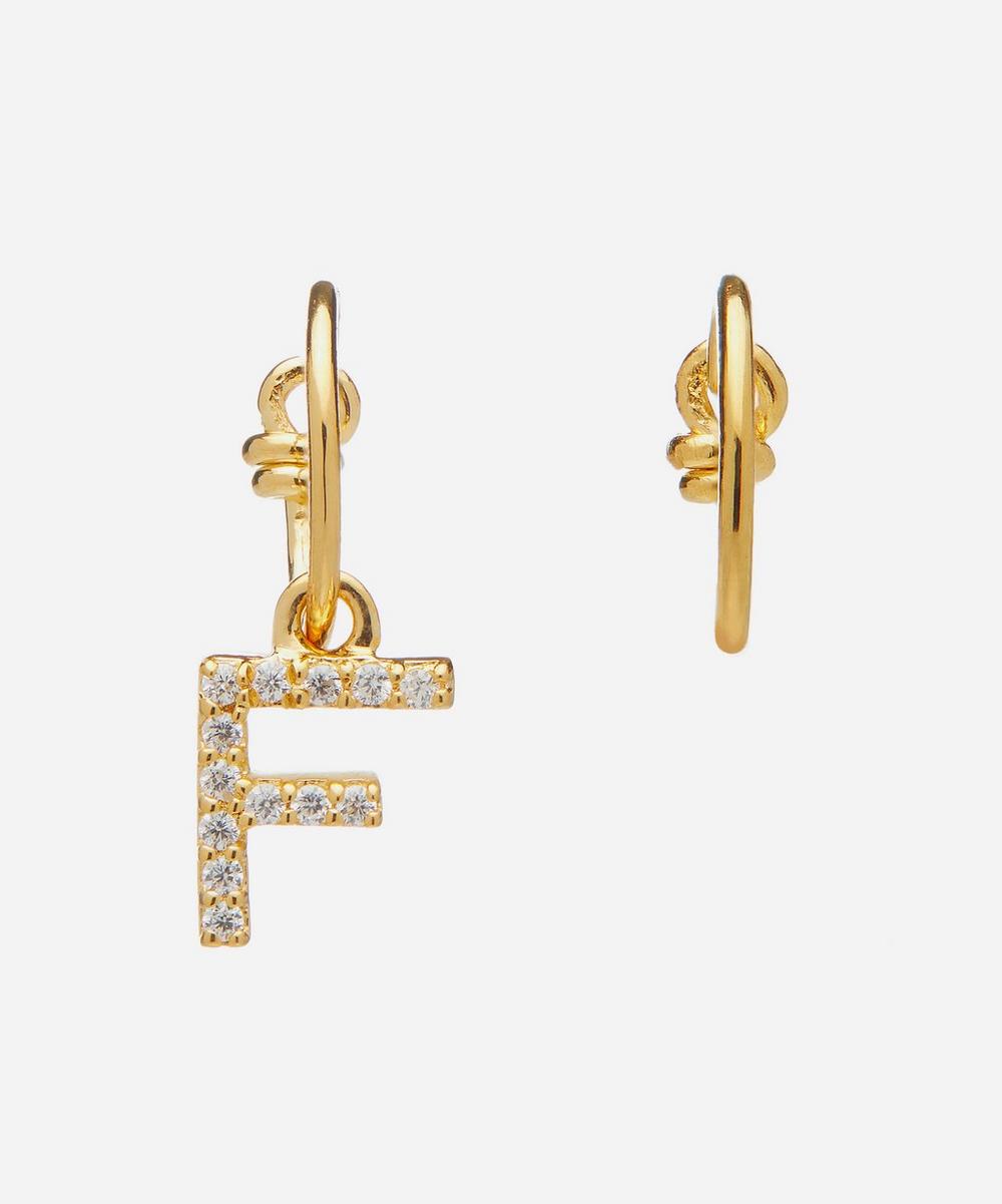 Theodora Warre Gold-plated Zircon Letter F Mismatched Hoop Earrings
